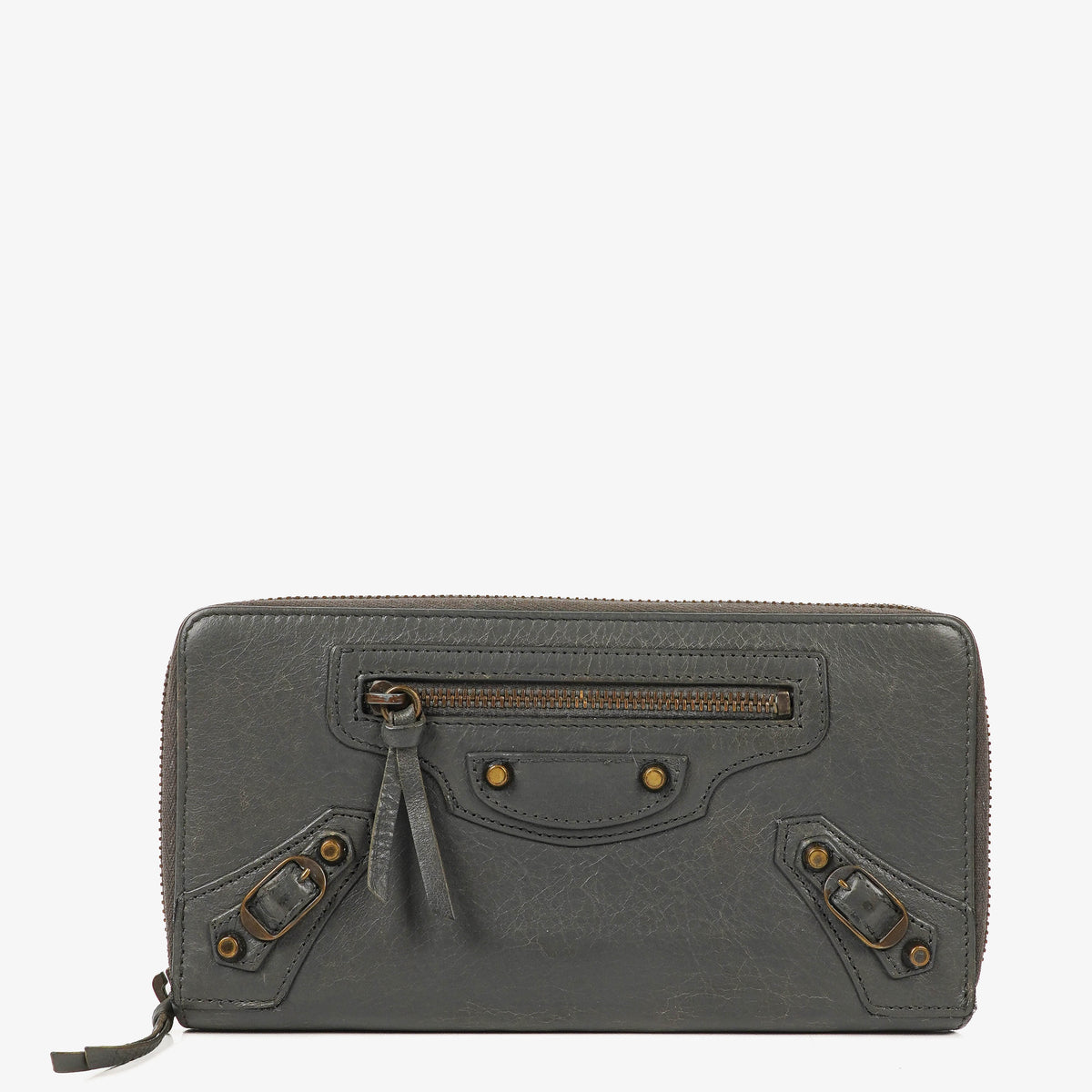 Balenciaga Grey Leather Classic Continental Zip Around Wallet
