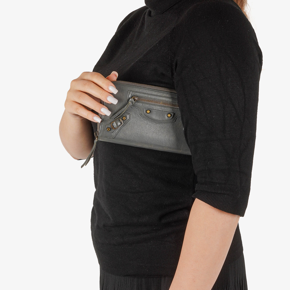 Balenciaga Grey Leather Classic Continental Zip Around Wallet