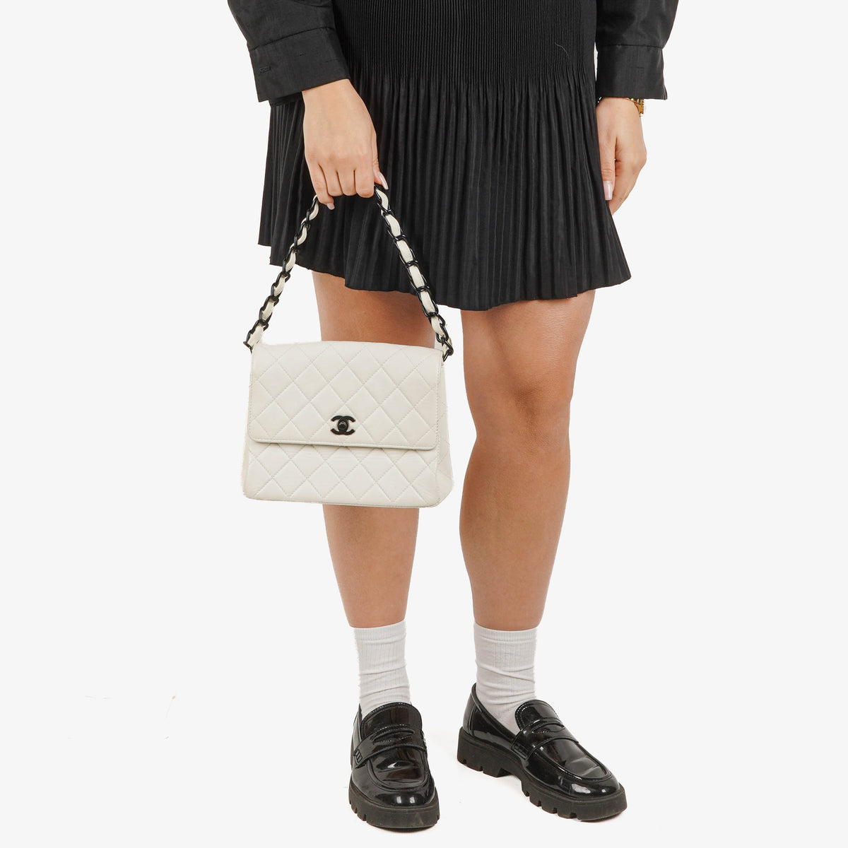 Chanel White Quilted Lambskin Plastic Hardware Shouder Bag