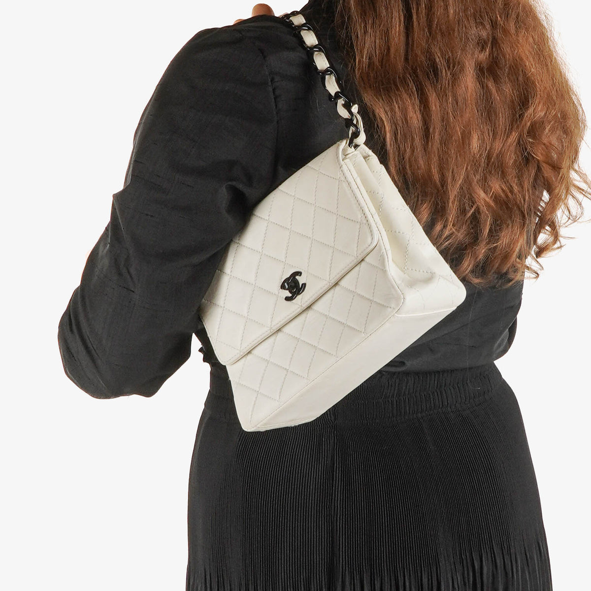 Chanel White Quilted Lambskin Plastic Hardware Shouder Bag