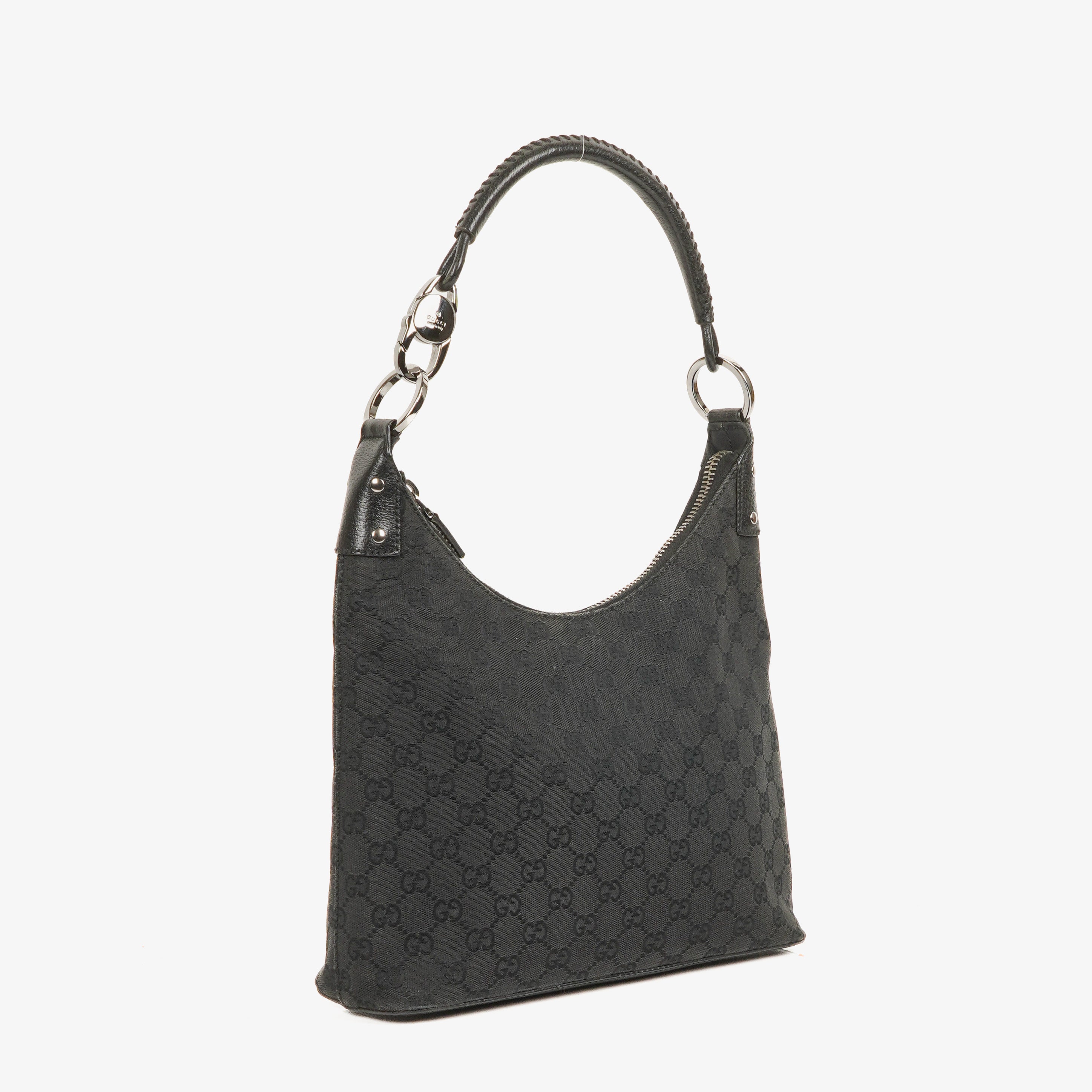Gucci GG Canvas Braided Handle Ring Hobo Bag