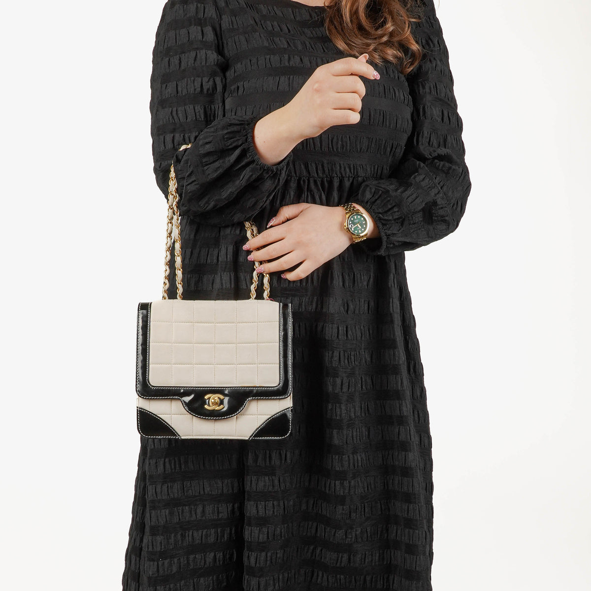 Chanel Multicolour Chocolate Bar Leather And Patent Leather Single Flap Bag