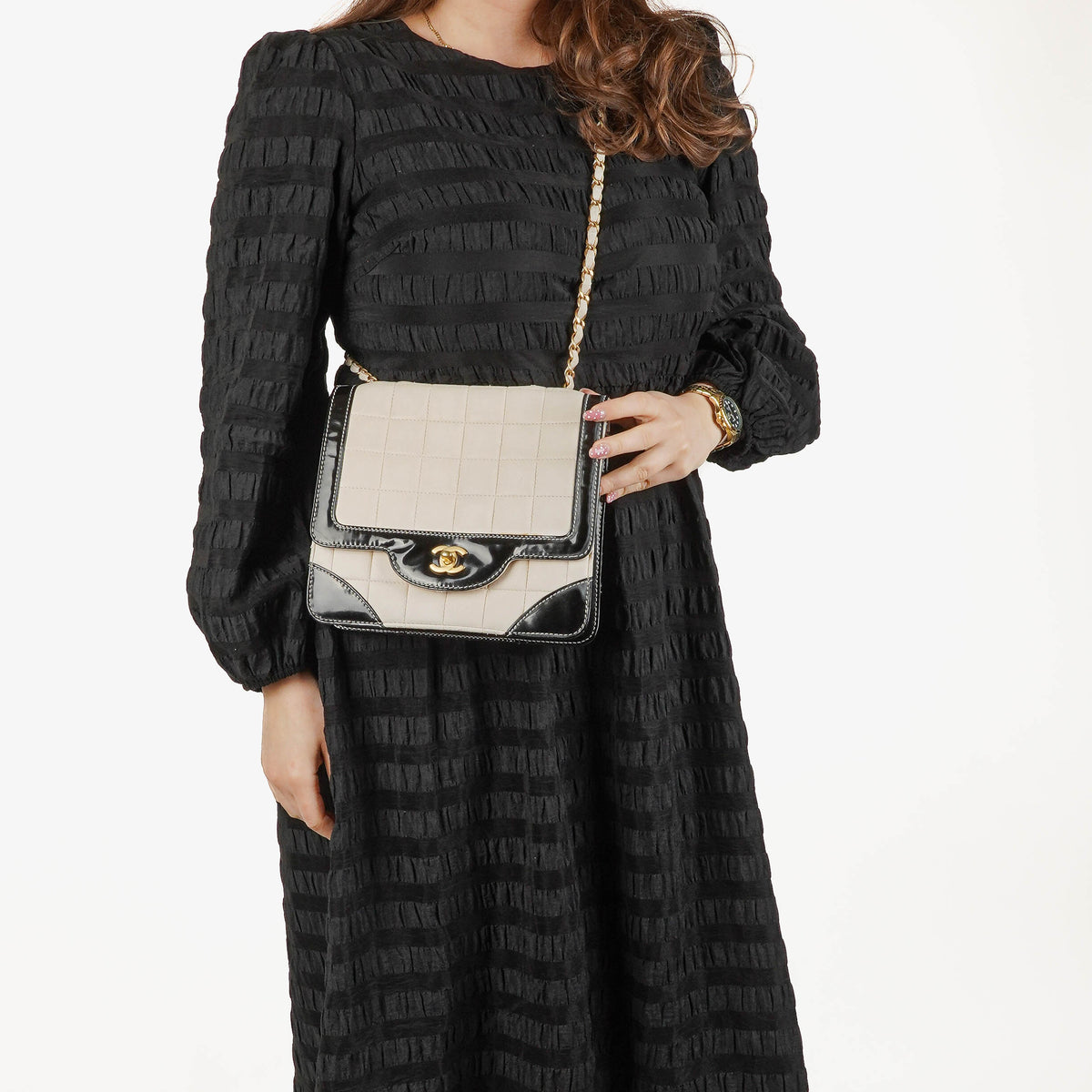 Chanel Multicolour Chocolate Bar Leather And Patent Leather Single Flap Bag