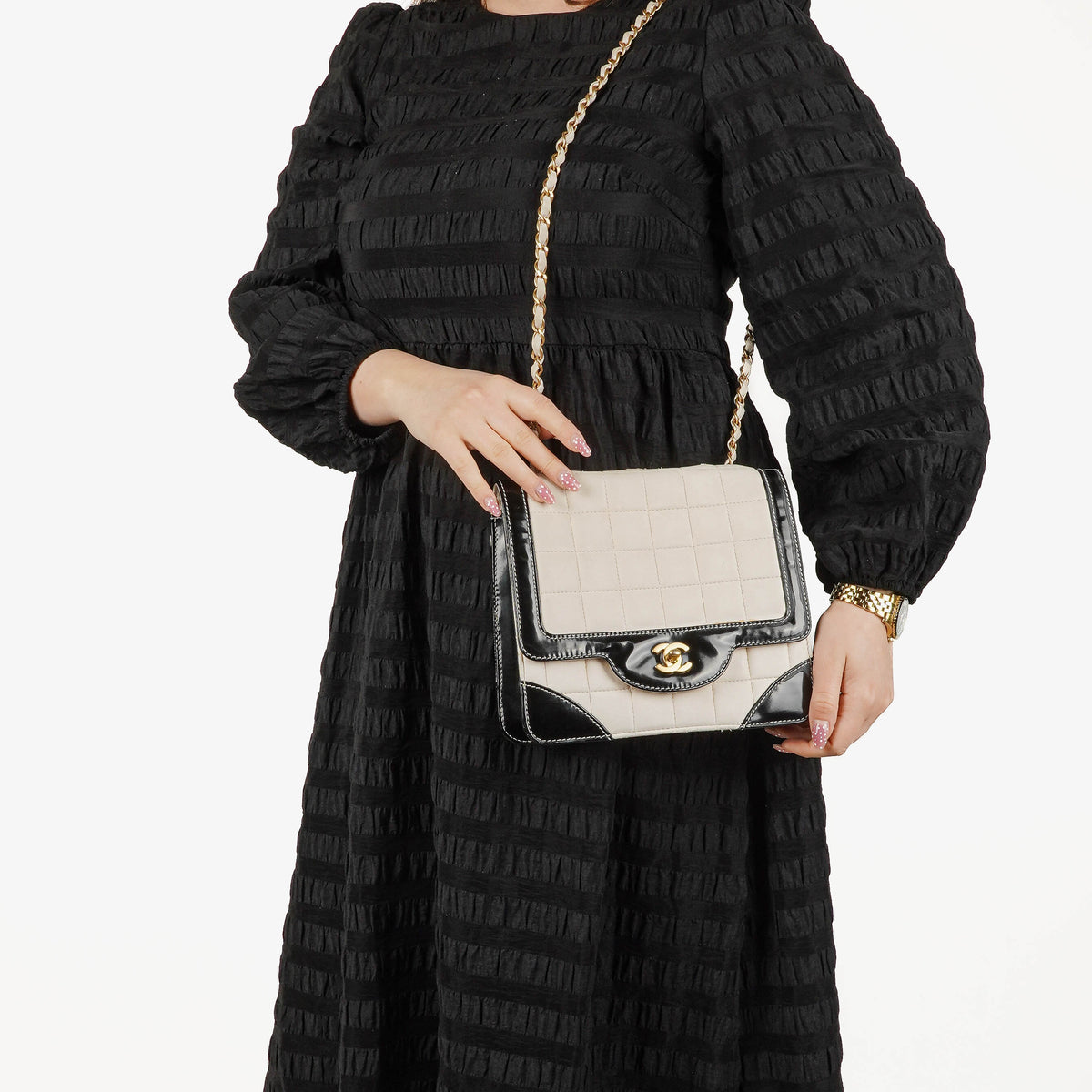 Chanel Multicolour Chocolate Bar Leather And Patent Leather Single Flap Bag