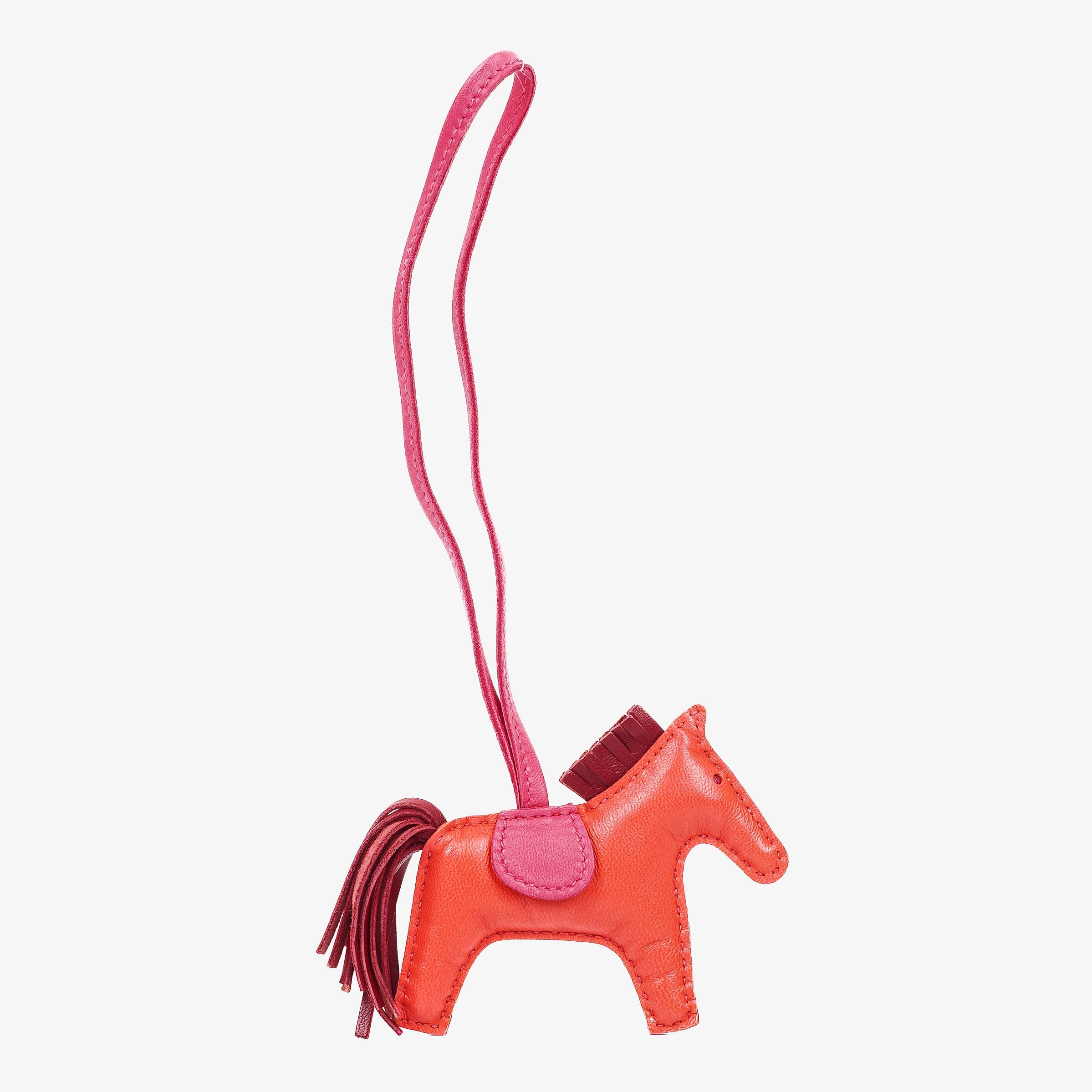 Hermes Rodeo Horse PM Grigri Bag Charm In Rouge Indien, Rubis, Rose Mexico Milo Lambskin