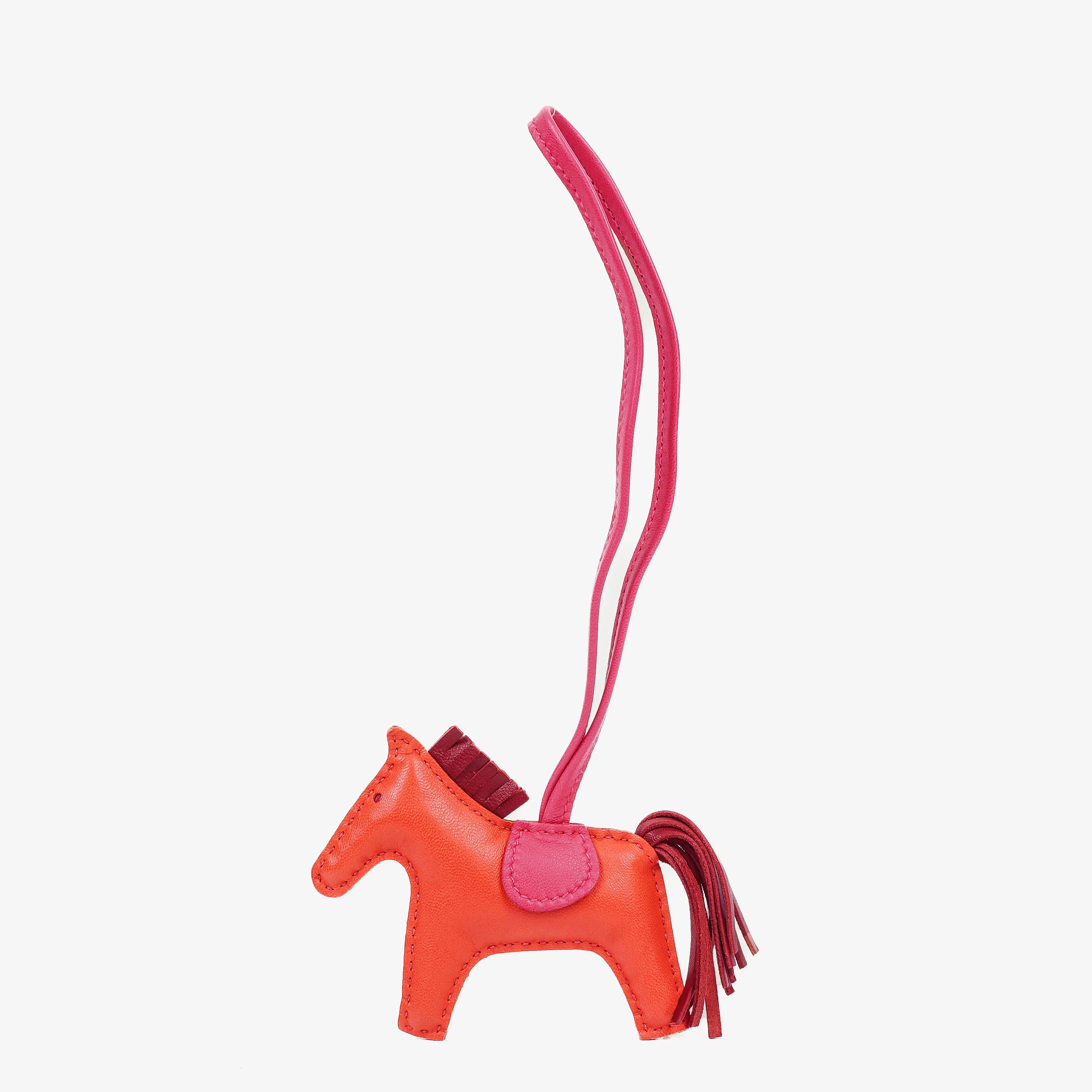 Hermes Rodeo Horse PM Grigri Bag Charm In Rouge Indien, Rubis, Rose Mexico Milo Lambskin