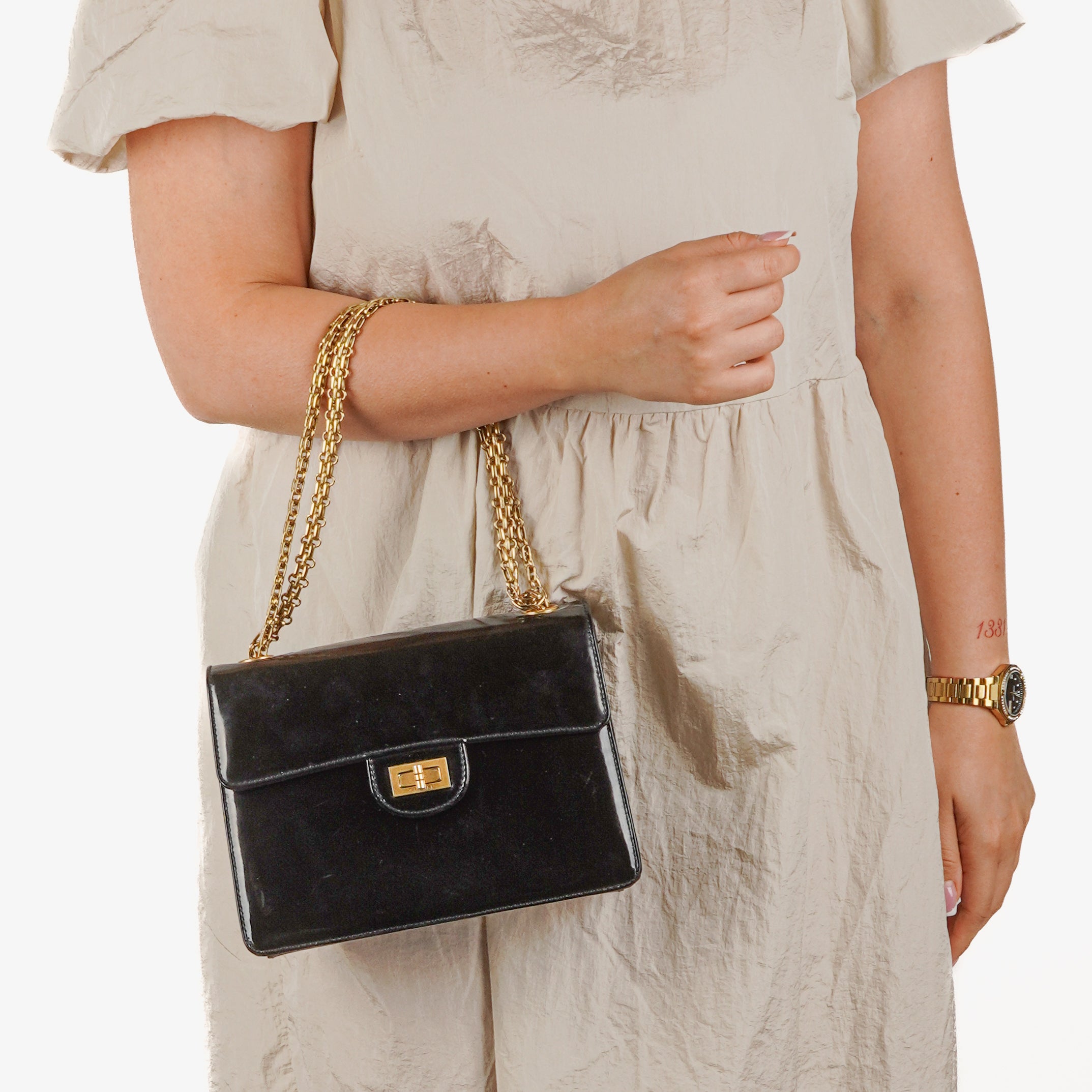 Chanel 2.55 Black Patent Leather Shoulder Bag