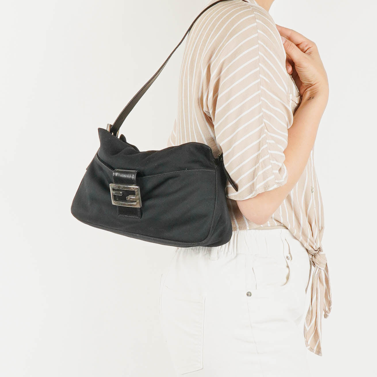 Fendi Baguette Black Neoprene Shoulder Bag