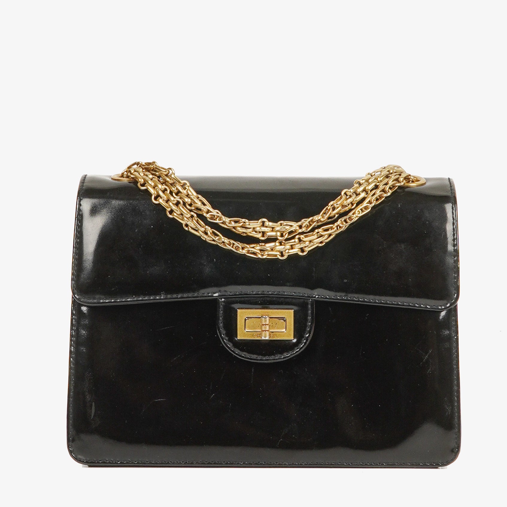 Chanel 2.55 Black Patent Leather Shoulder Bag