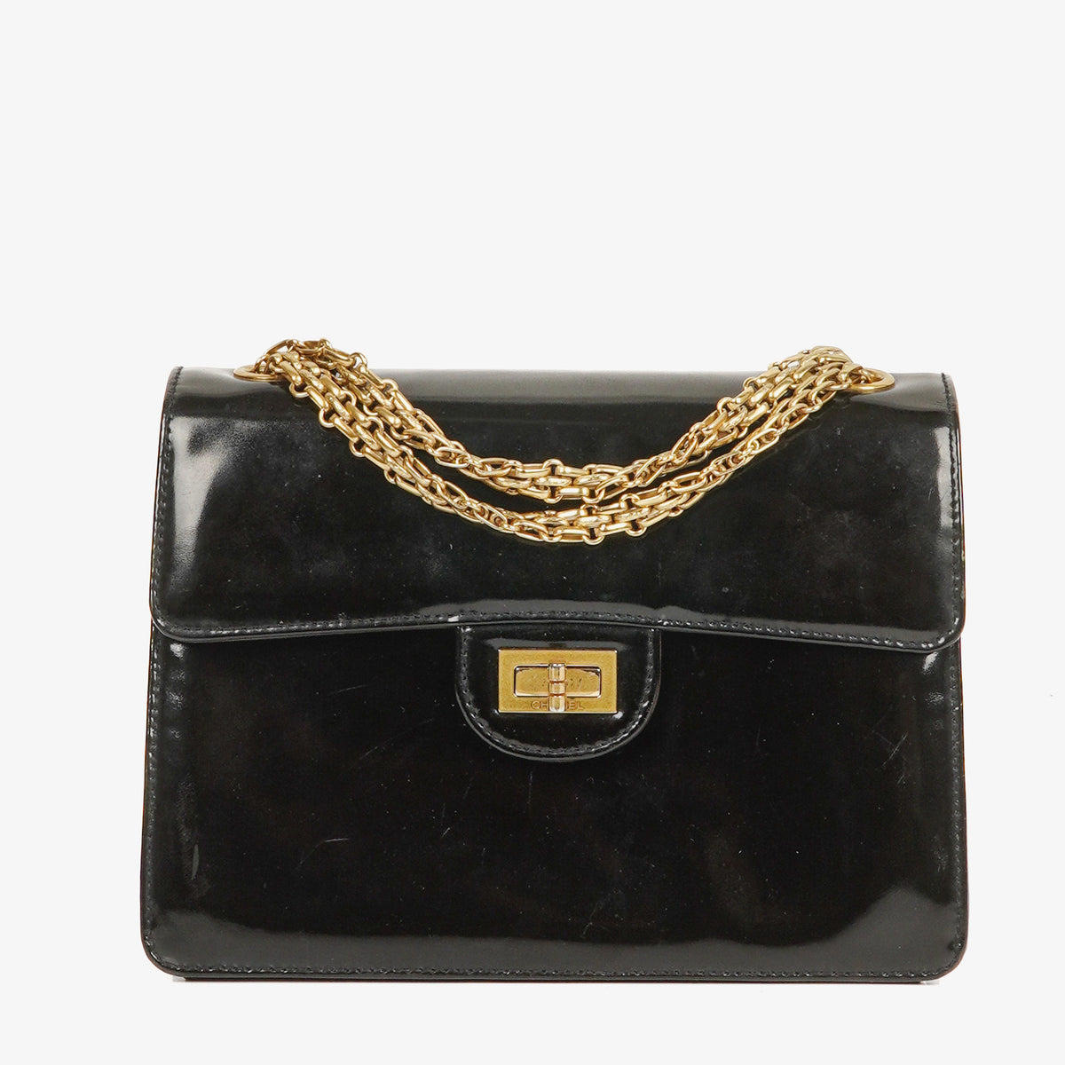 Chanel 2.55 Black Patent Leather Shoulder Bag