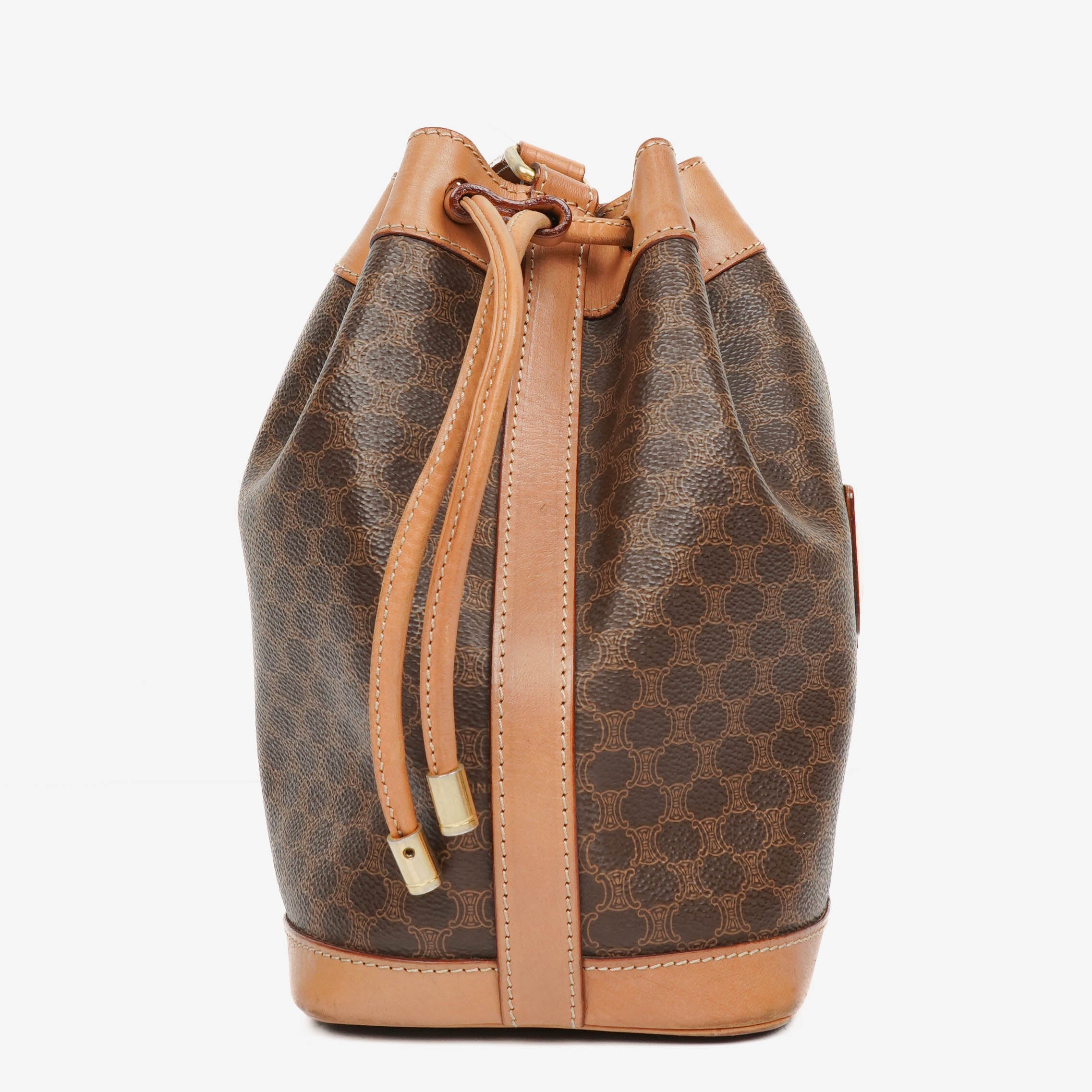 Celine Vintage Macadam Brown Drawstring Bucket Bag