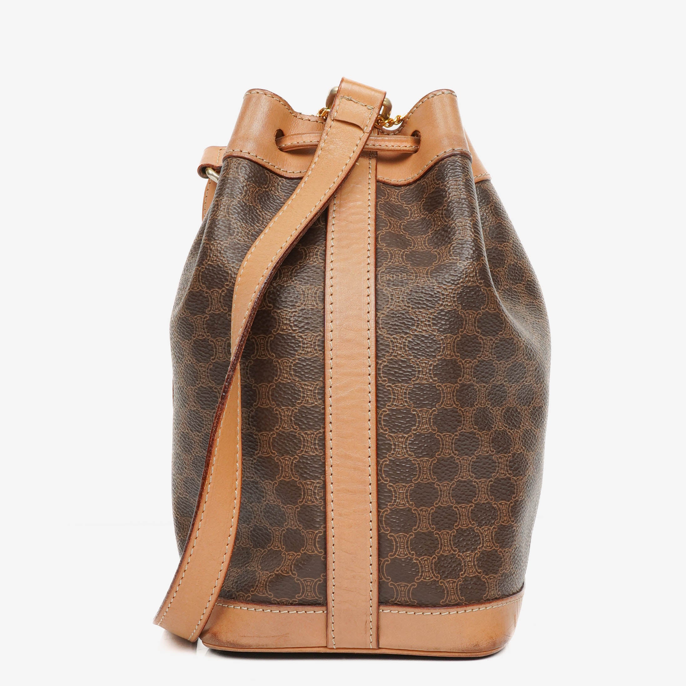 Celine Vintage Macadam Brown Drawstring Bucket Bag