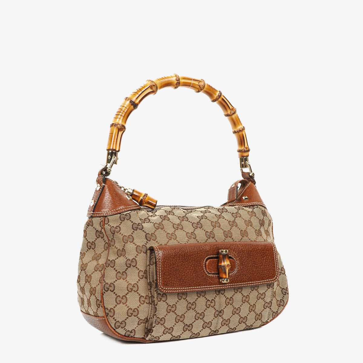 Gucci Bamboo Top Handle Beige GG Canvas Bag