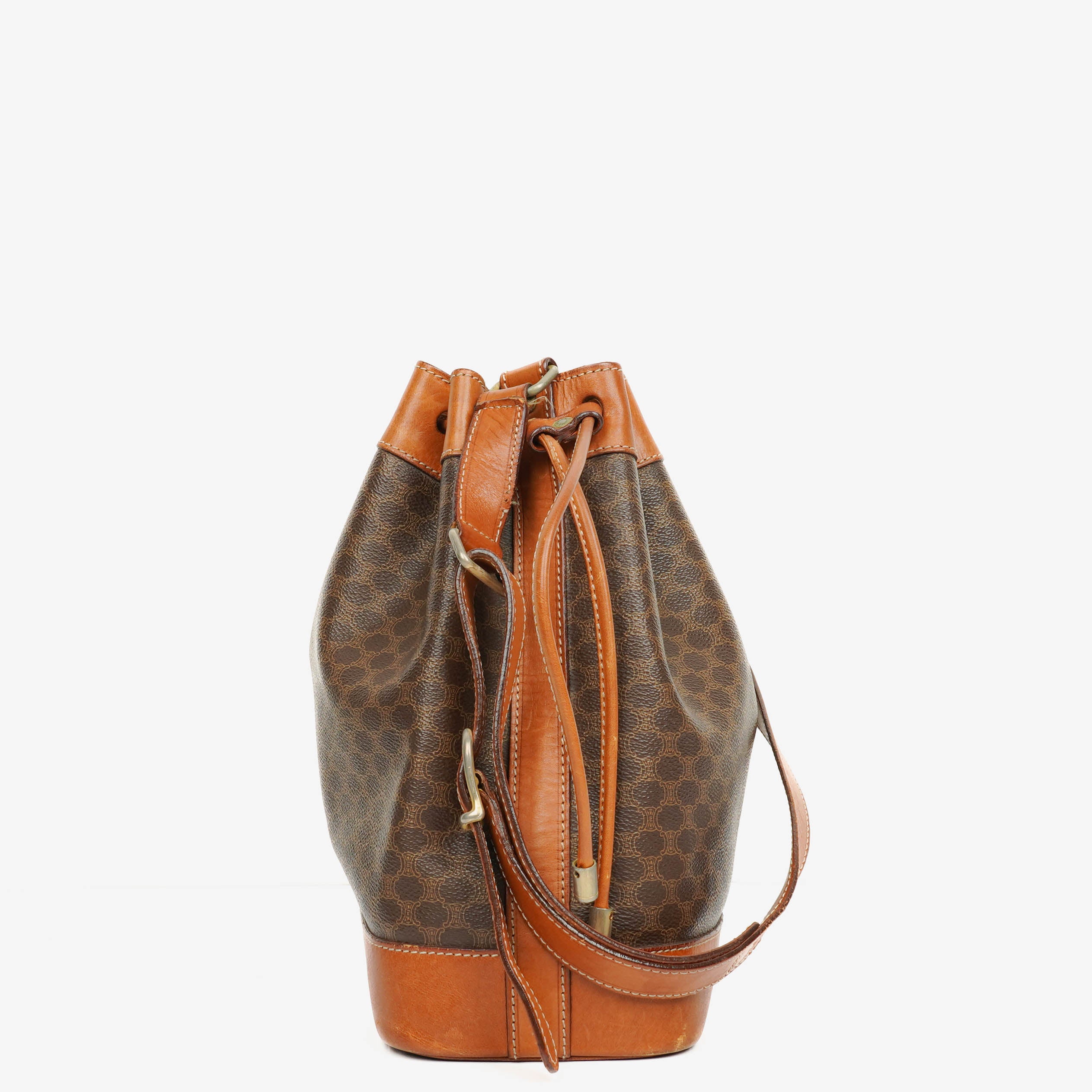 Celine Vintage Macadam Brown Drawstring Bucket Bag