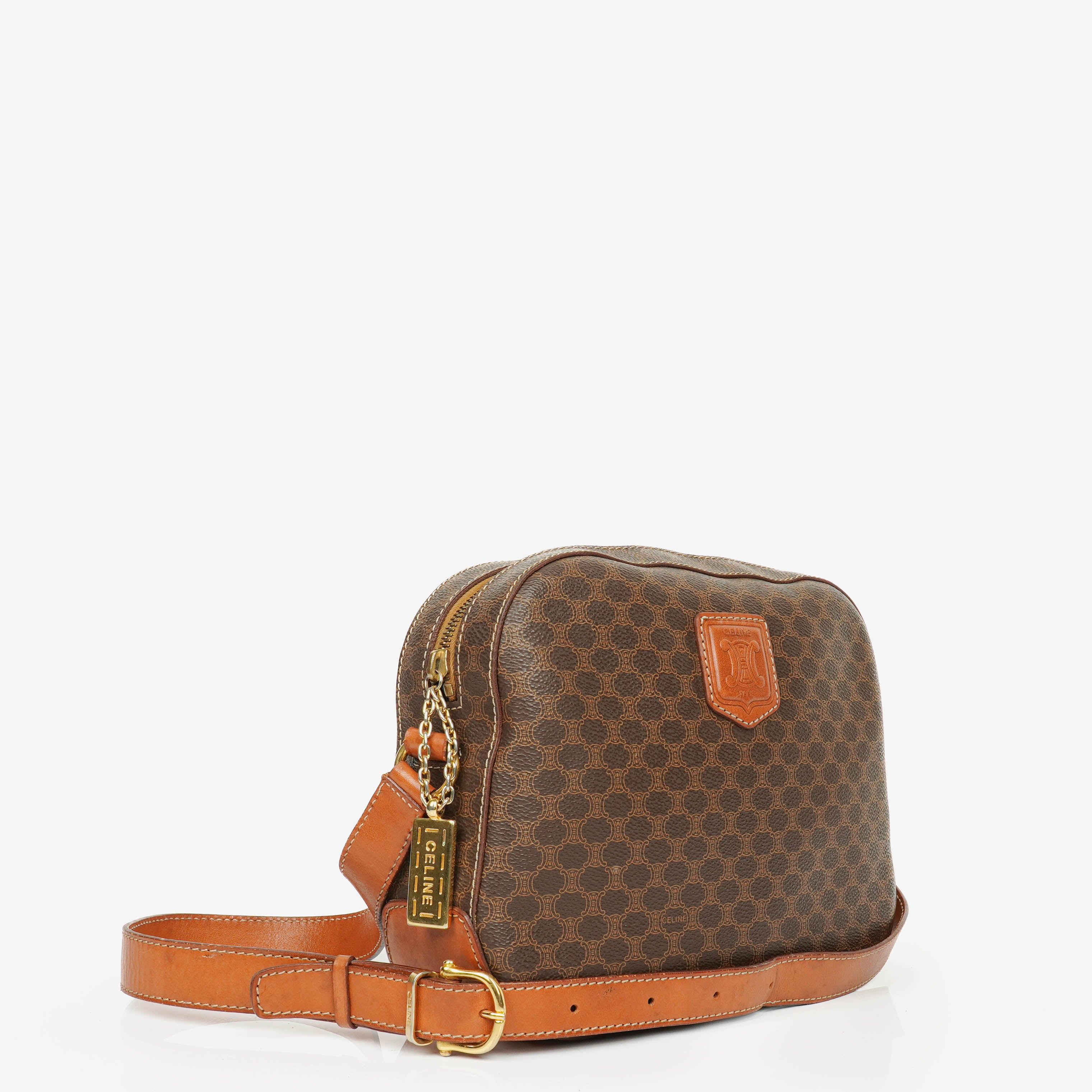 Celine Vintage Macadam Triomphe Brown Crossbody Bag