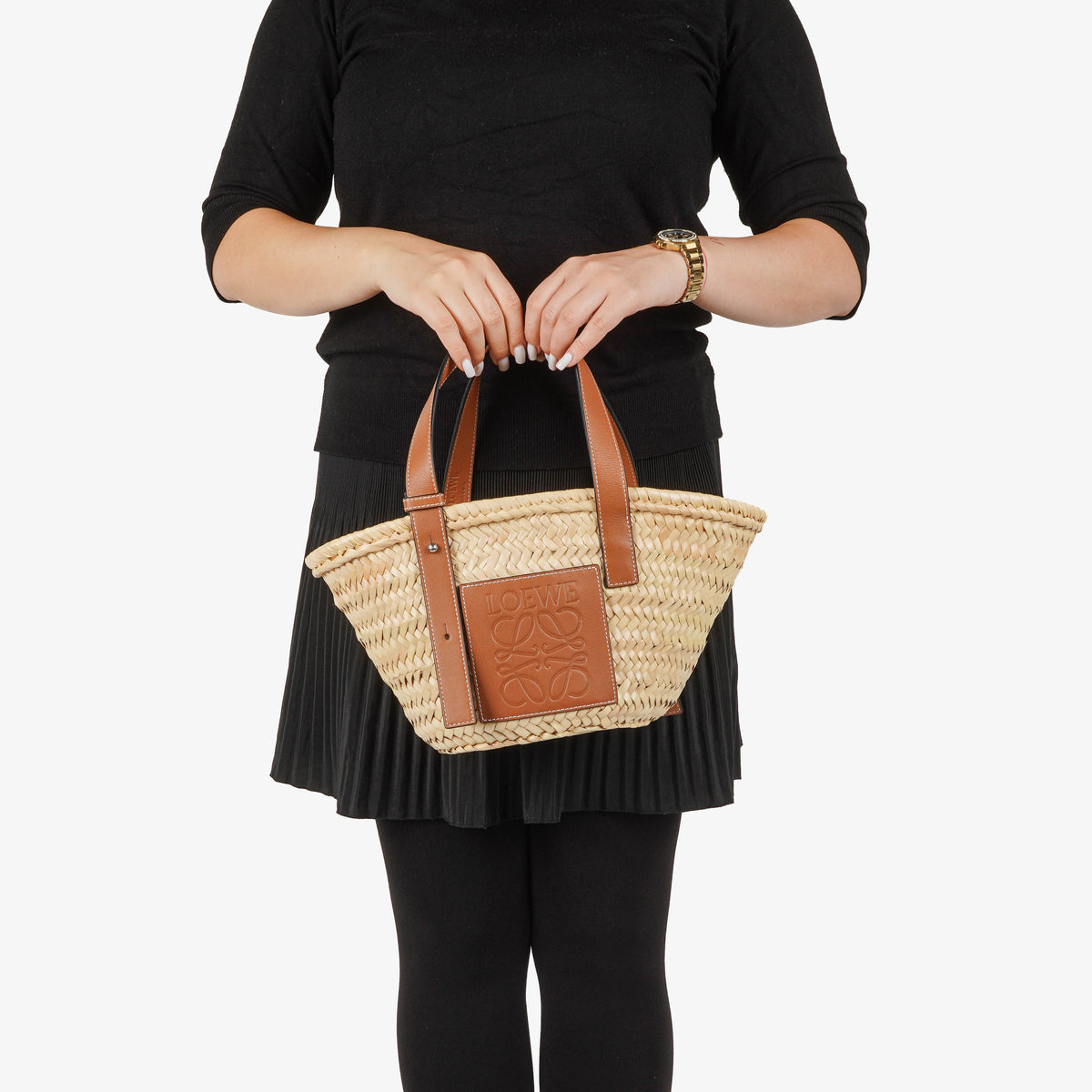 Loewe Neutral/Brown Raffia Basket Bag