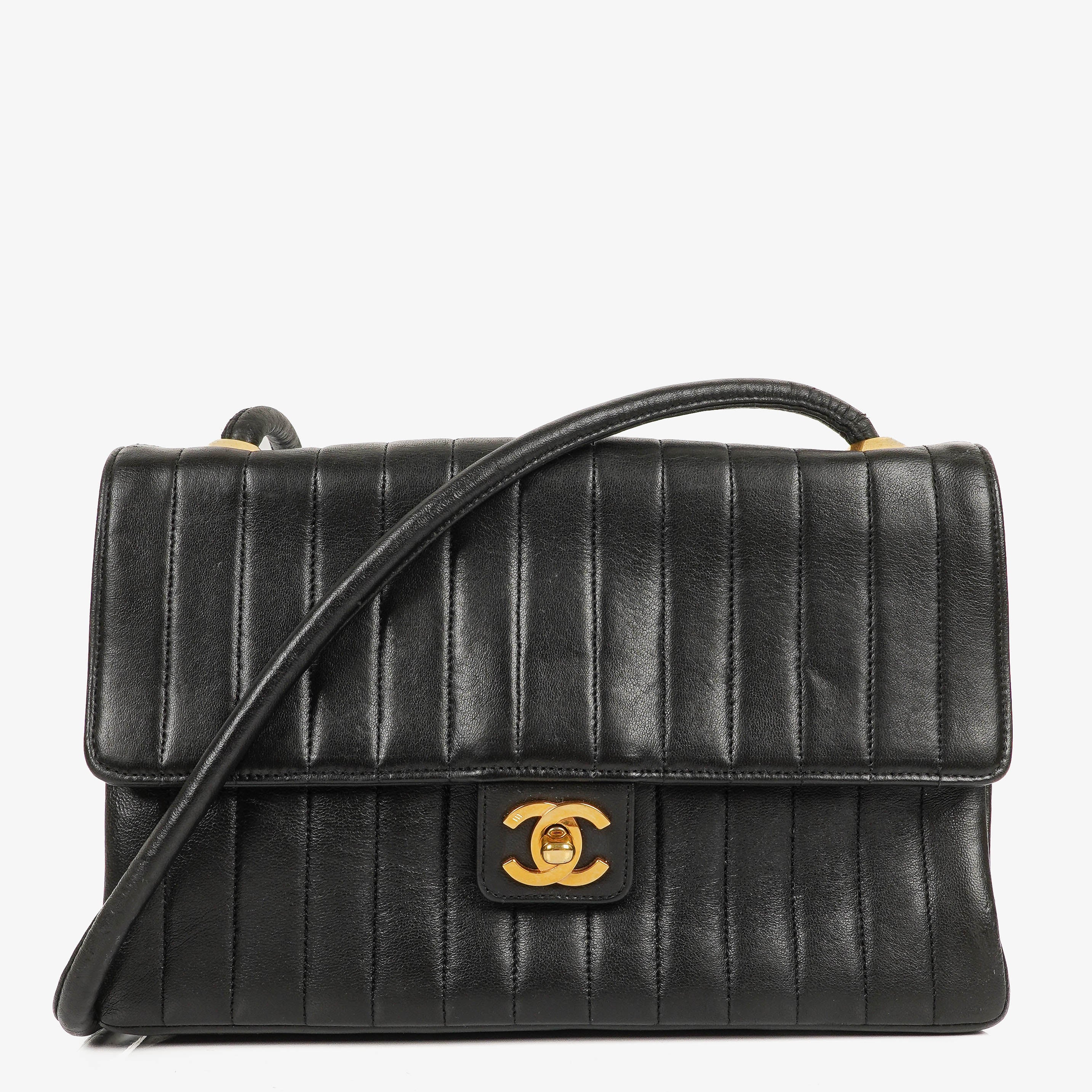 Chanel Vertical Quilted Black Leather Single Flap Bag With 24K Gold-Plated Hardware