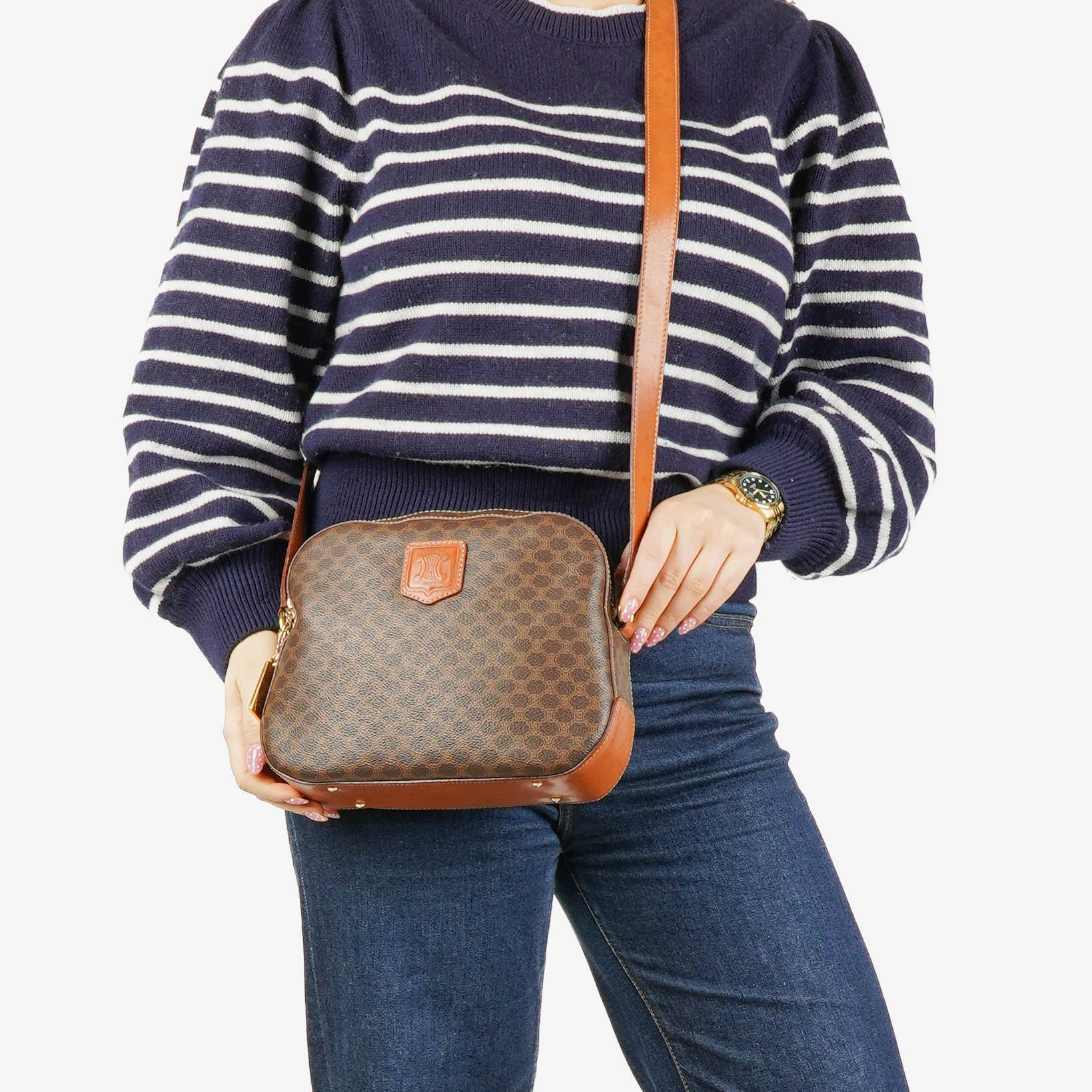 Celine Vintage Macadam Triomphe Brown Crossbody Bag