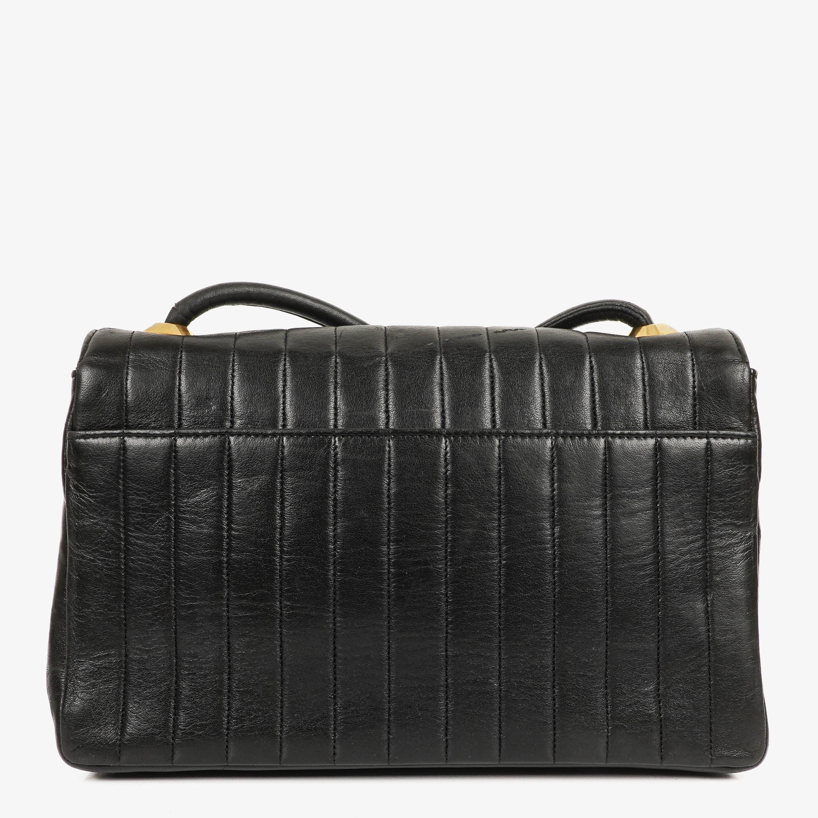 Chanel Vertical Quilted Black Leather Single Flap Bag With 24K Gold-Plated Hardware