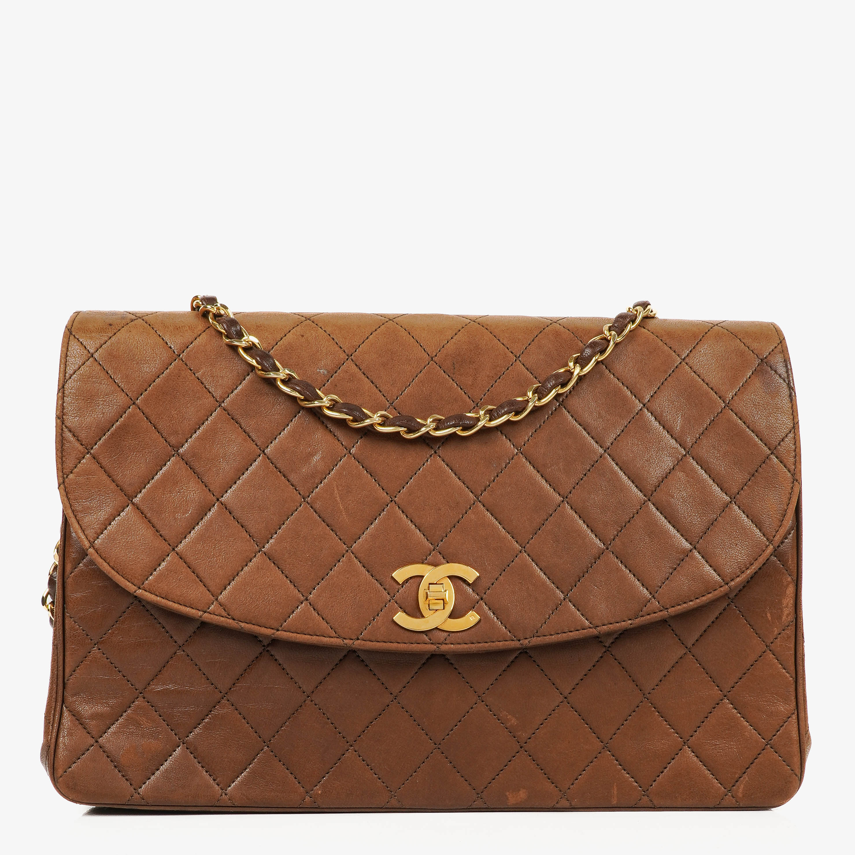 Chanel Half-Moon Flap Bag Brown Quilted Lambskin 24K Gold-Plated Hardware