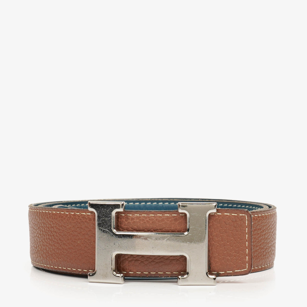 Hermes 30mm Leather Reversible Brown/Blue H Belt Size 80