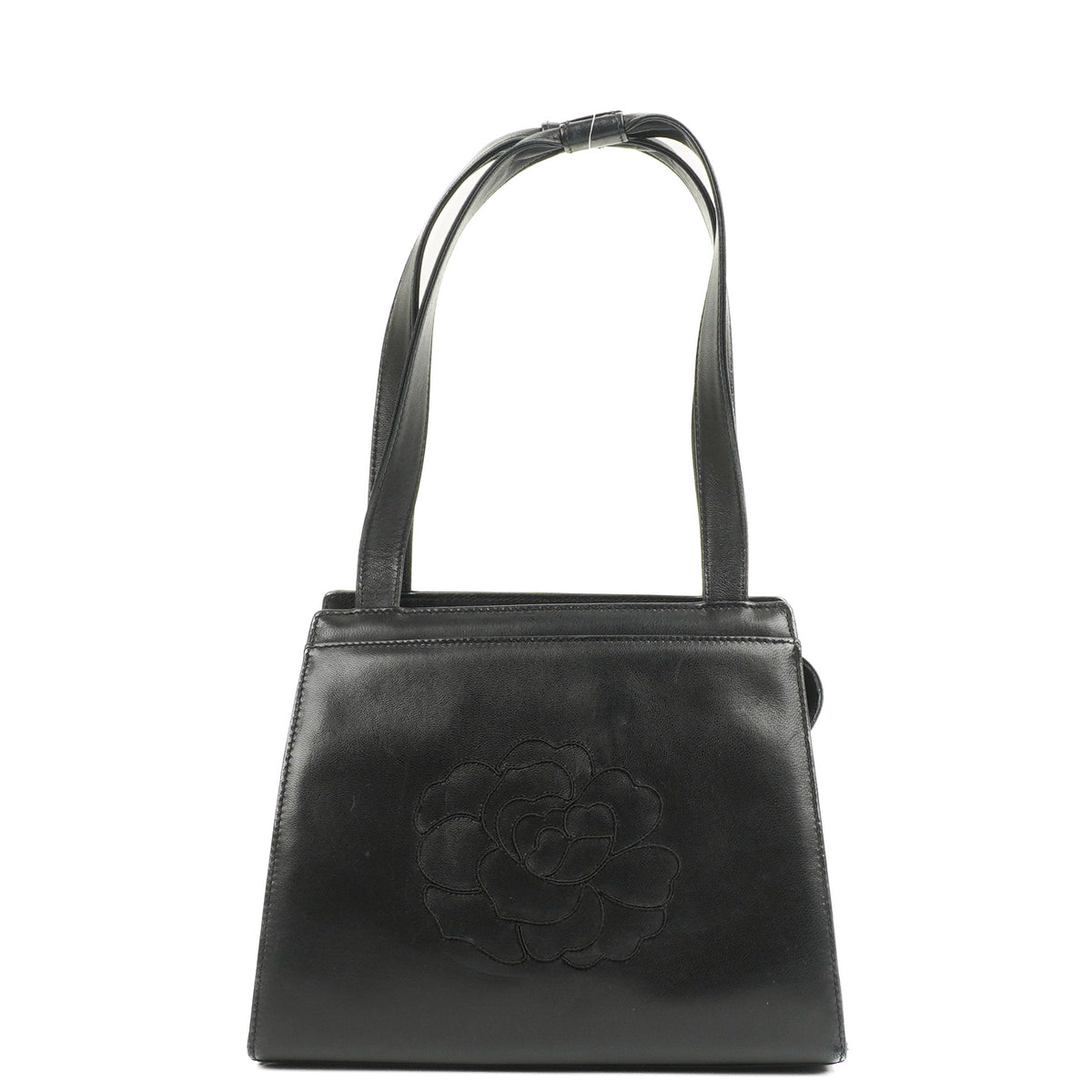 Chanel Black Leather Camellia Top Handle Bag