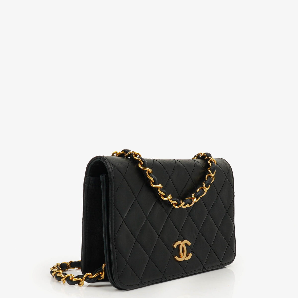 Chanel Mini Classic Black Quilted Lambskin Full Flap Wallet On Chain WOC With 24K Gold-Plated Hardware