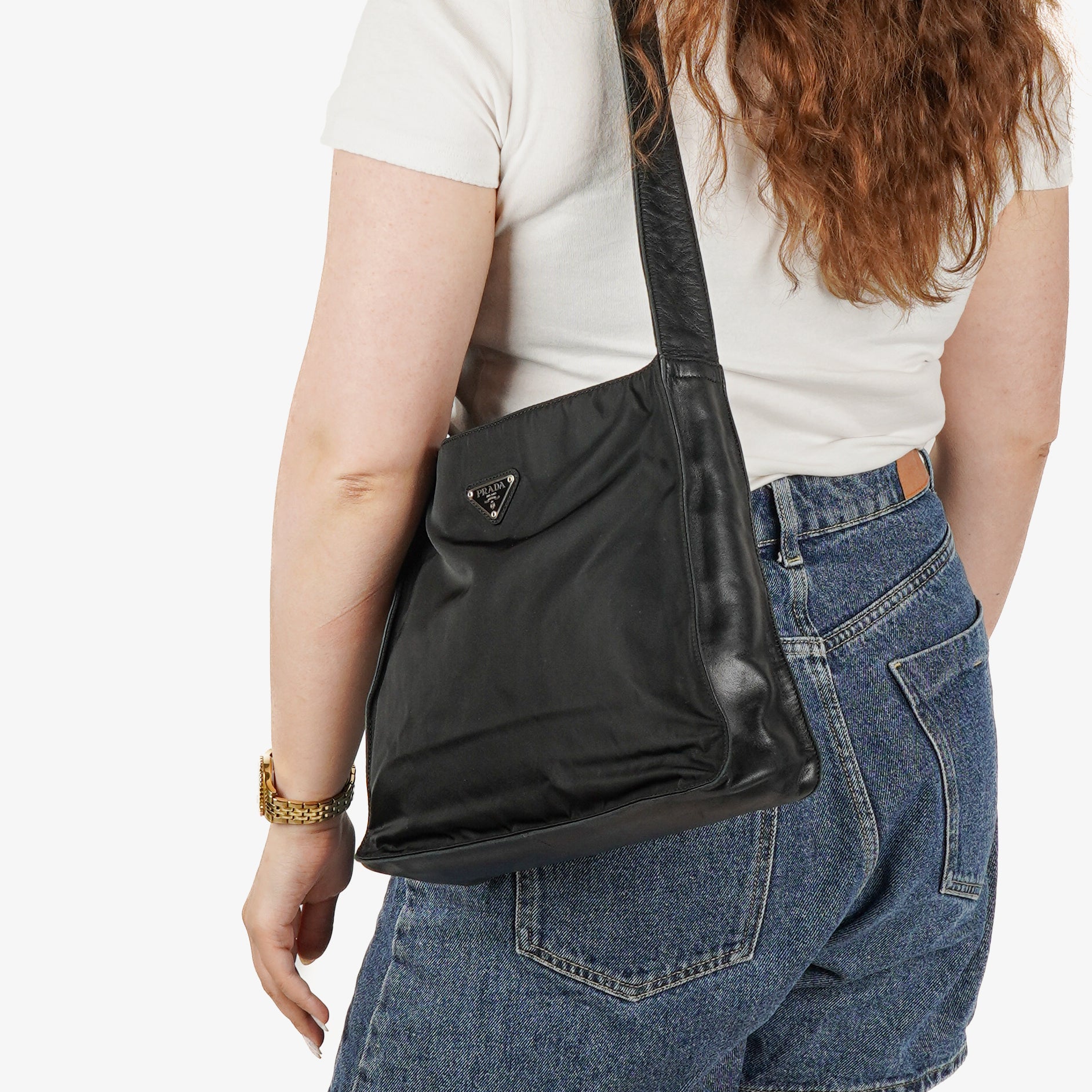 Prada Tessuto Nylon and Leather Shoulder Bag