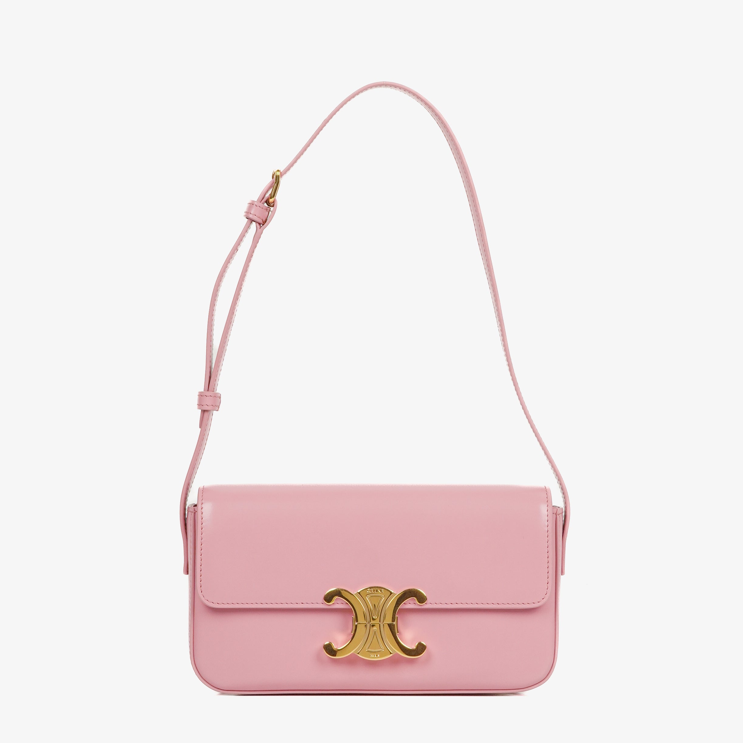 Celine Claude Long Triomphe East West Shoulder Bag Shiny Pink (Rose) Calfskin