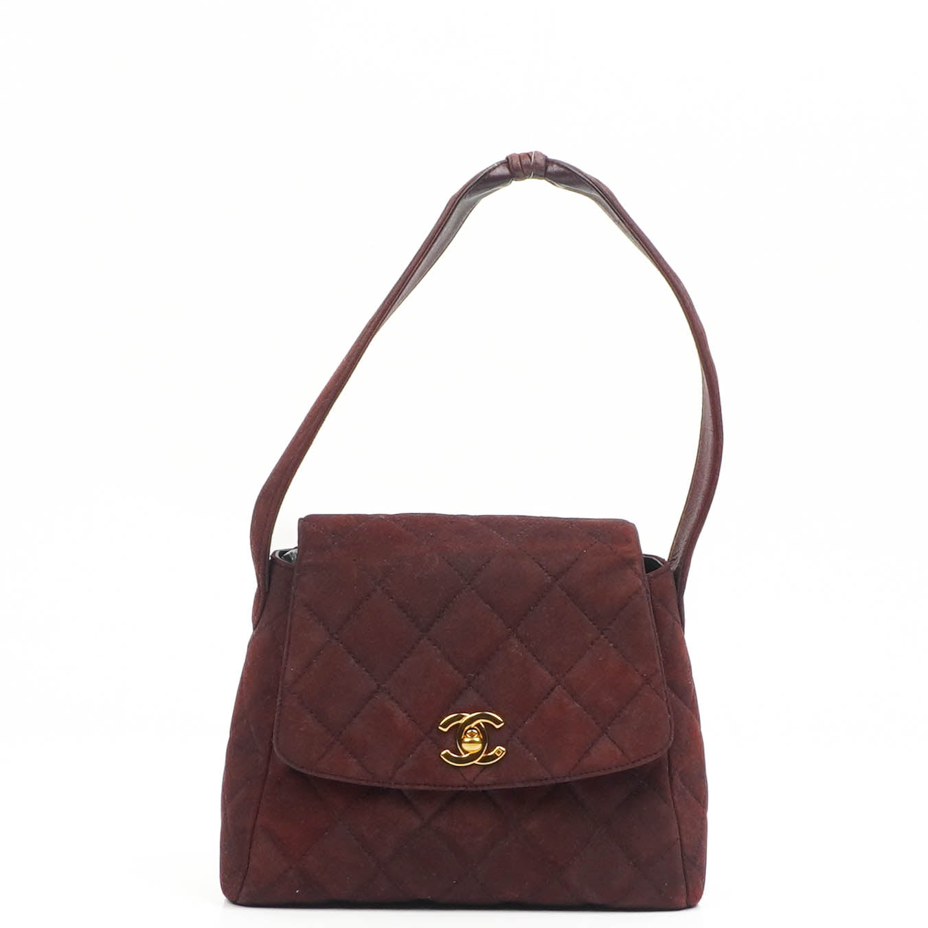 Chanel Vintage Klappentasche Gestepptes Burgunder Wildleder 24K Vergoldete Beschläge