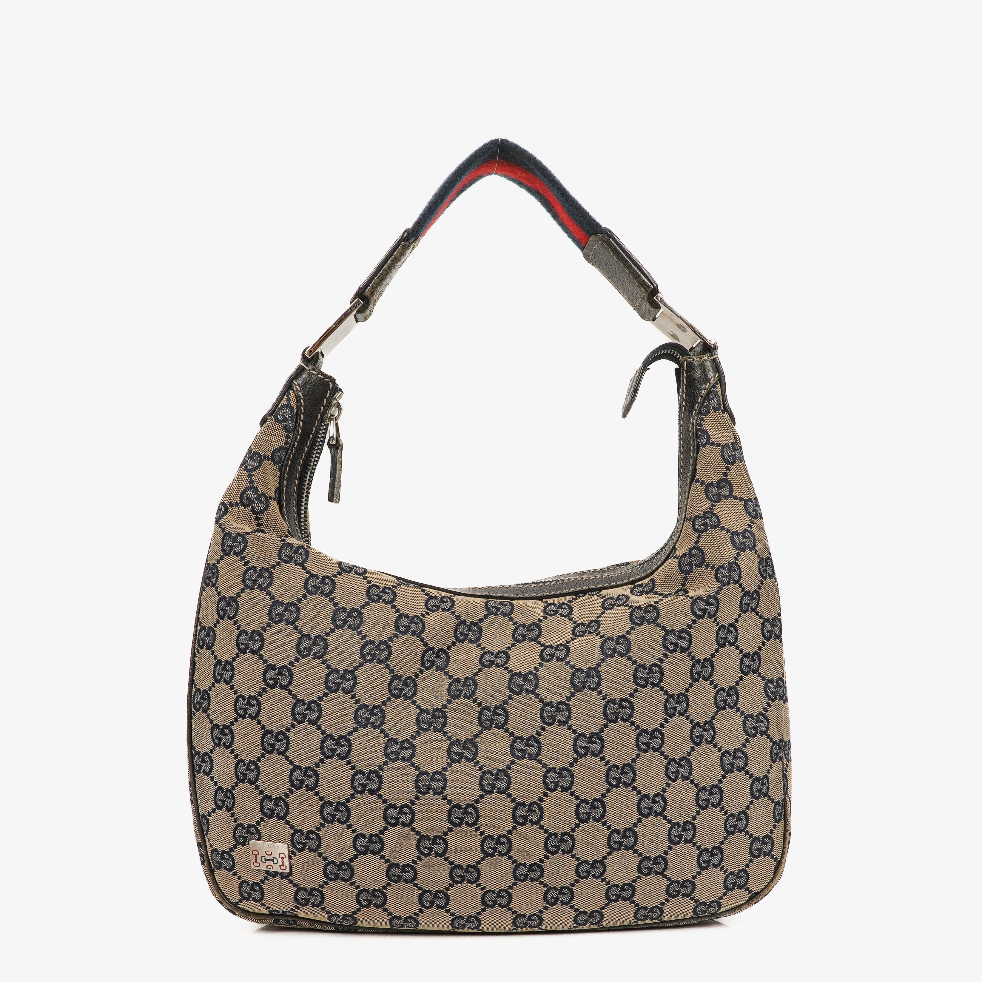 Gucci Charmy Navy GG Canvas Sherry Line Hobo Bag