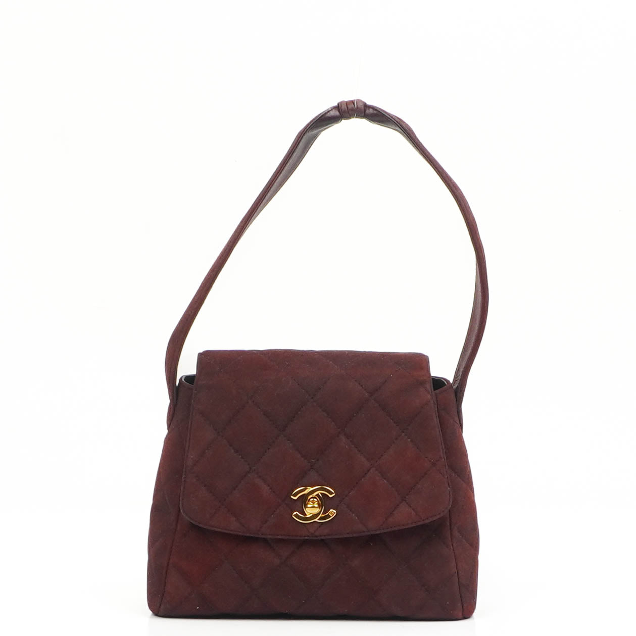 Chanel Vintage Klappentasche Gestepptes Burgunder Wildleder 24K Vergoldete Beschläge