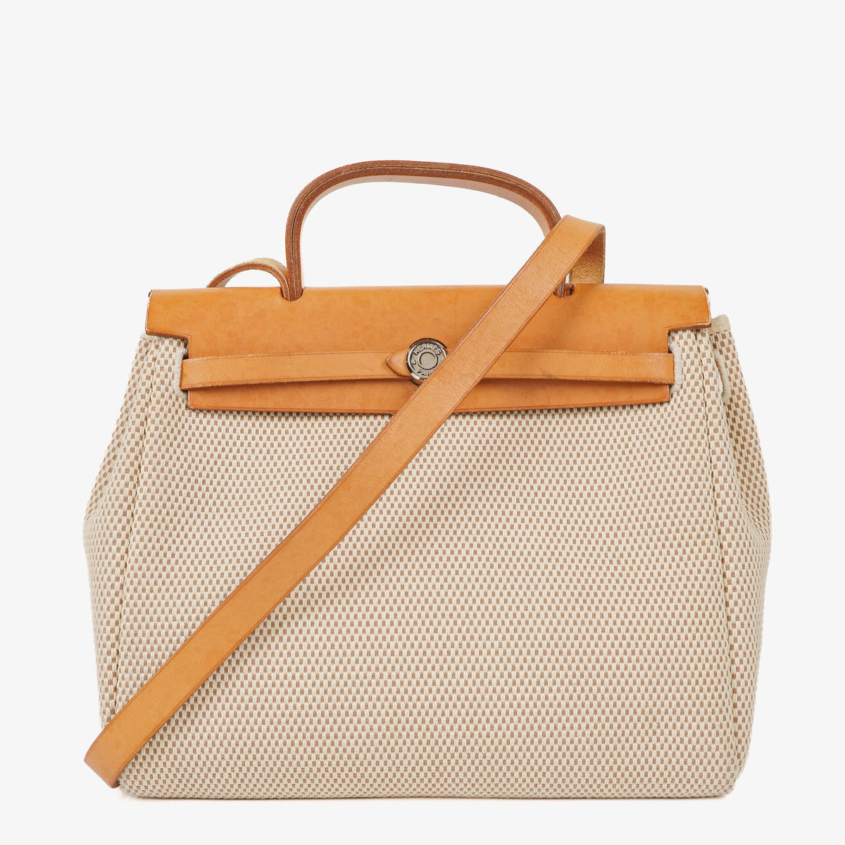 Hermes Herbag PM Vache Hunter Criss Viking Ecru Beige Naturel 2 Way Backpack With Palladium Hardware