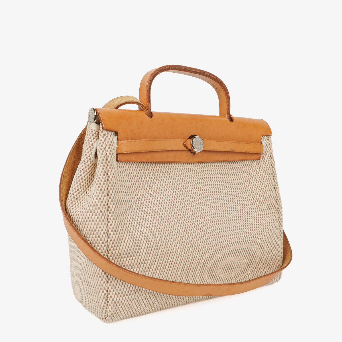 Hermes Herbag PM Vache Hunter Criss Viking Ecru Beige Naturel 2 Way Backpack With Palladium Hardware