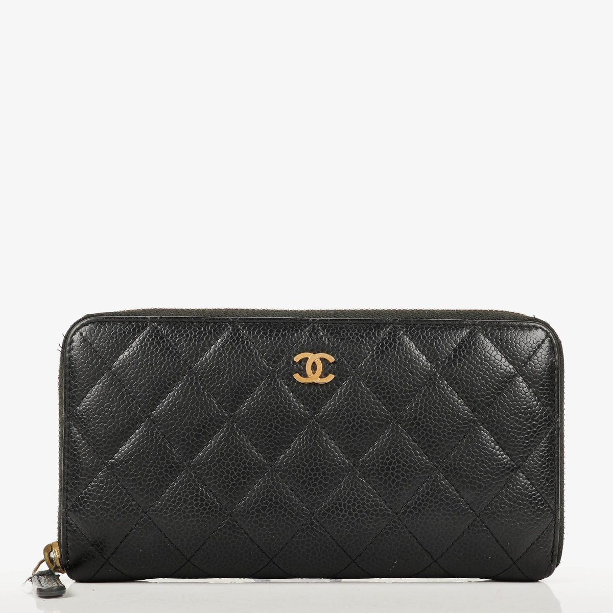Chanel Large Gusset Zip Around Black Caviar Quilted Wallet