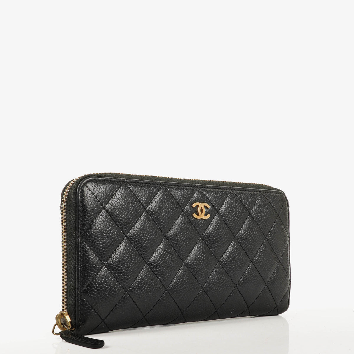 Chanel Large Gusset Zip Around Black Caviar Quilted Wallet