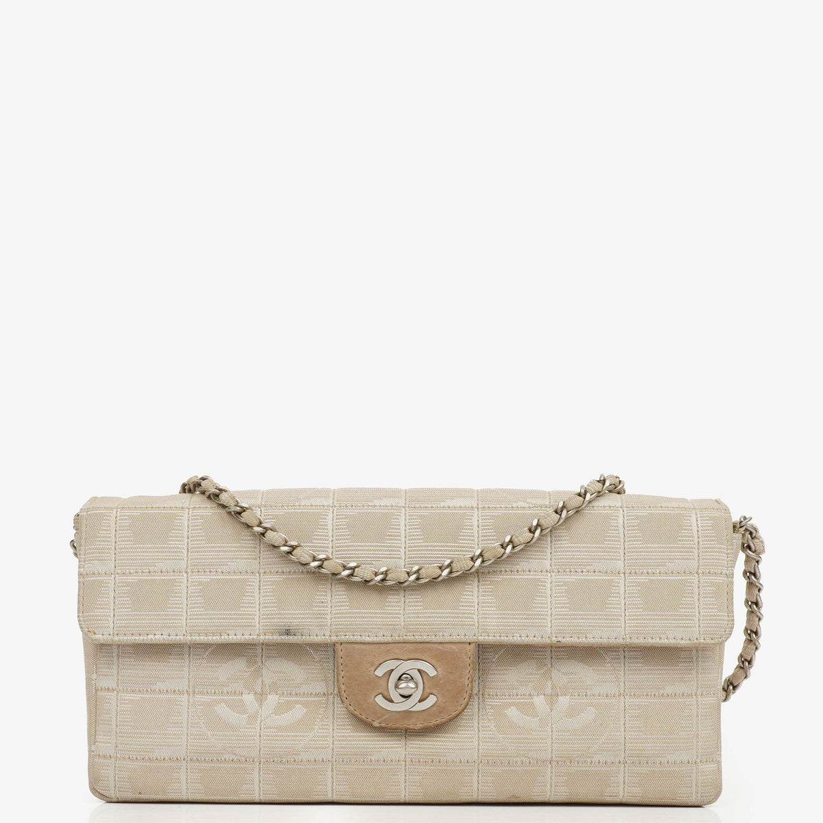 Chanel Beige East West Travel Line Chocolate Bar Flap Bag