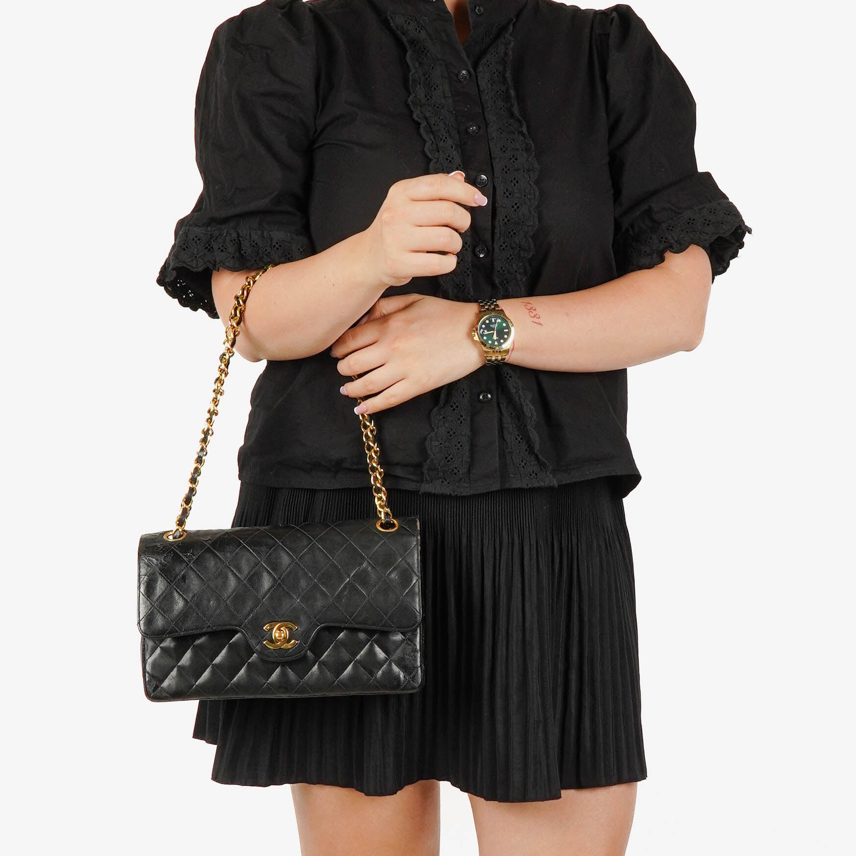 Chanel Vintage Classic Double Flap Bag in Quilted Black Lambskin with 24K Gold-Plated Hardware