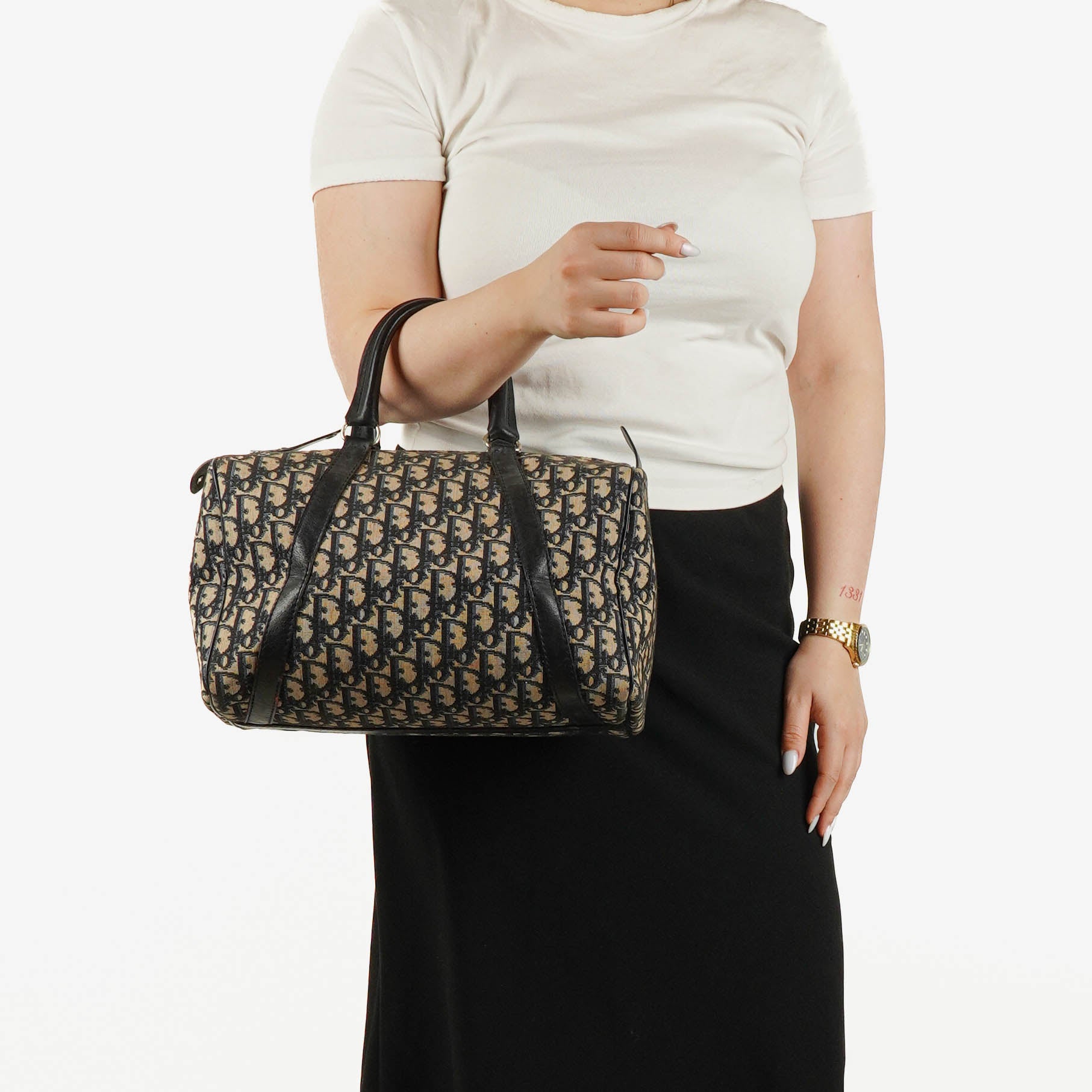 Christian Dior Trotter 30 Vintage Beige/Navy Boston Bag