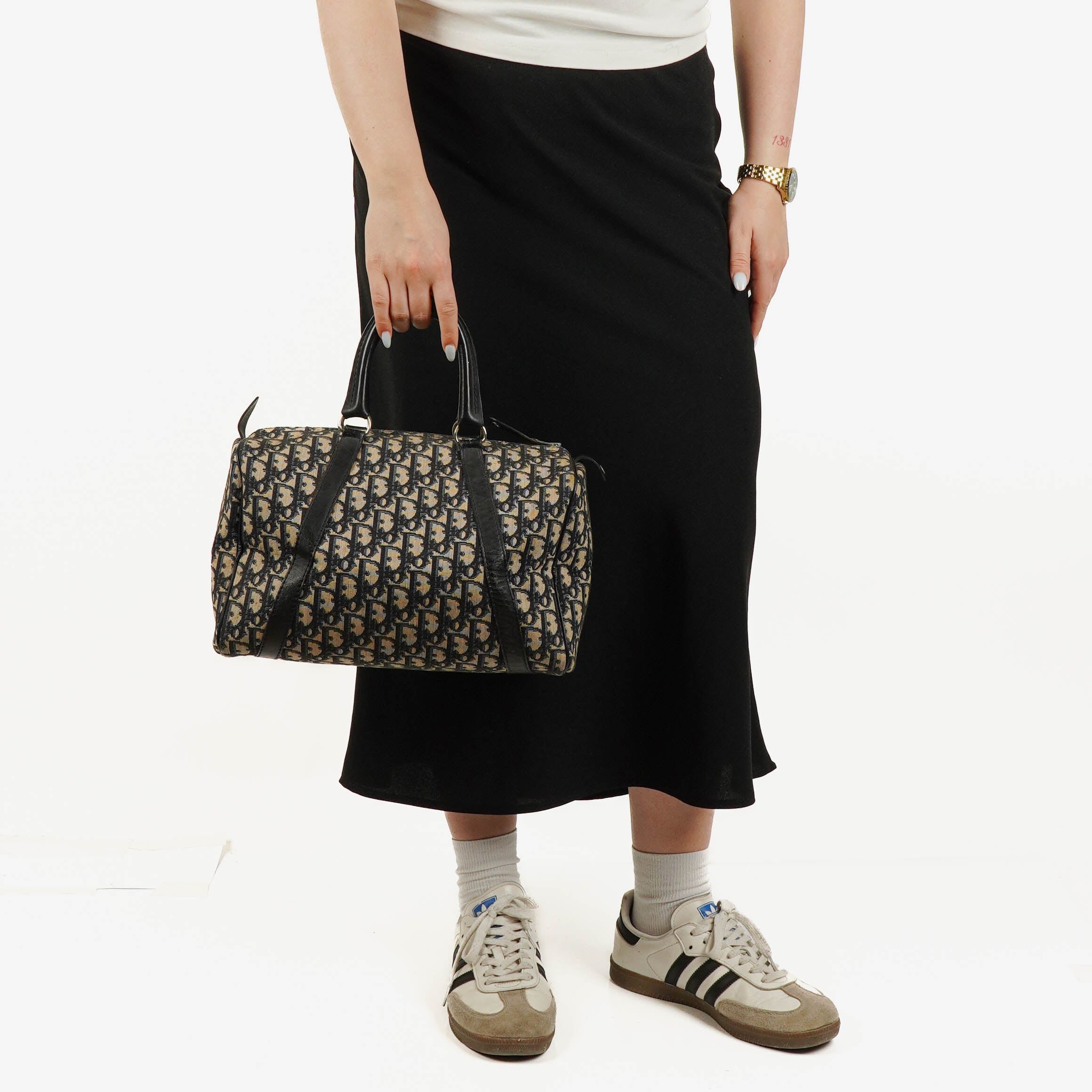 Christian Dior Trotter 30 Vintage Beige/Navy Boston Bag