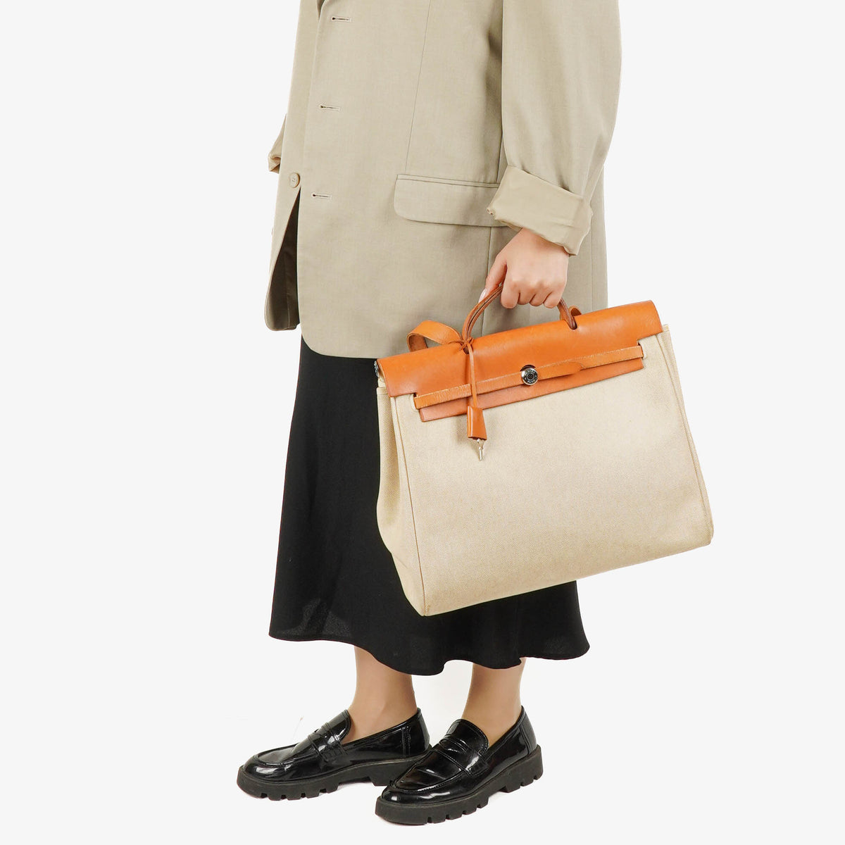 Hermes Herbag Natural Toile Vache Hunter MM 2 In 1 Bag
