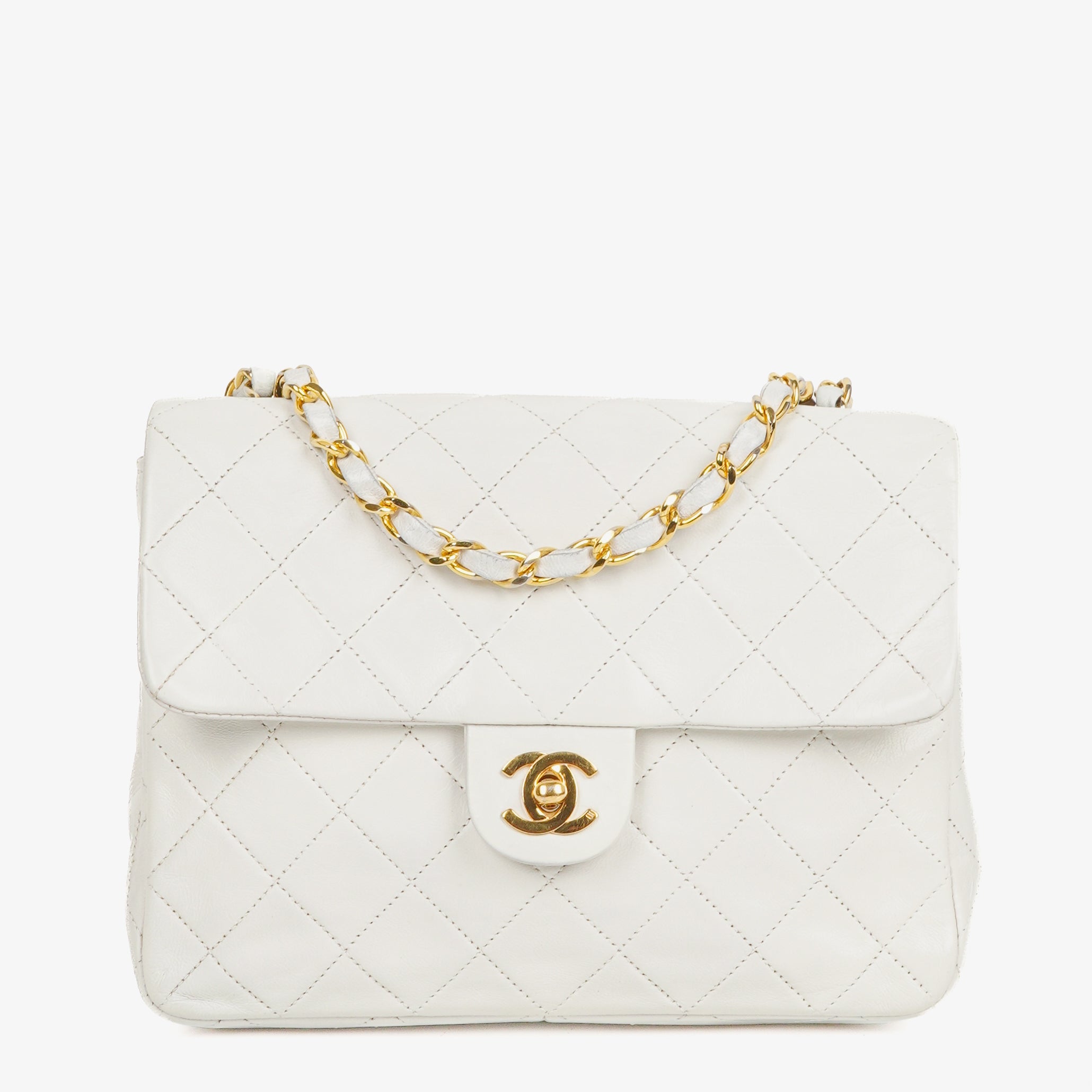 Chanel Classic Single Flap Bag White Quilted Lambskin With 24K Gold-Plated Hardware