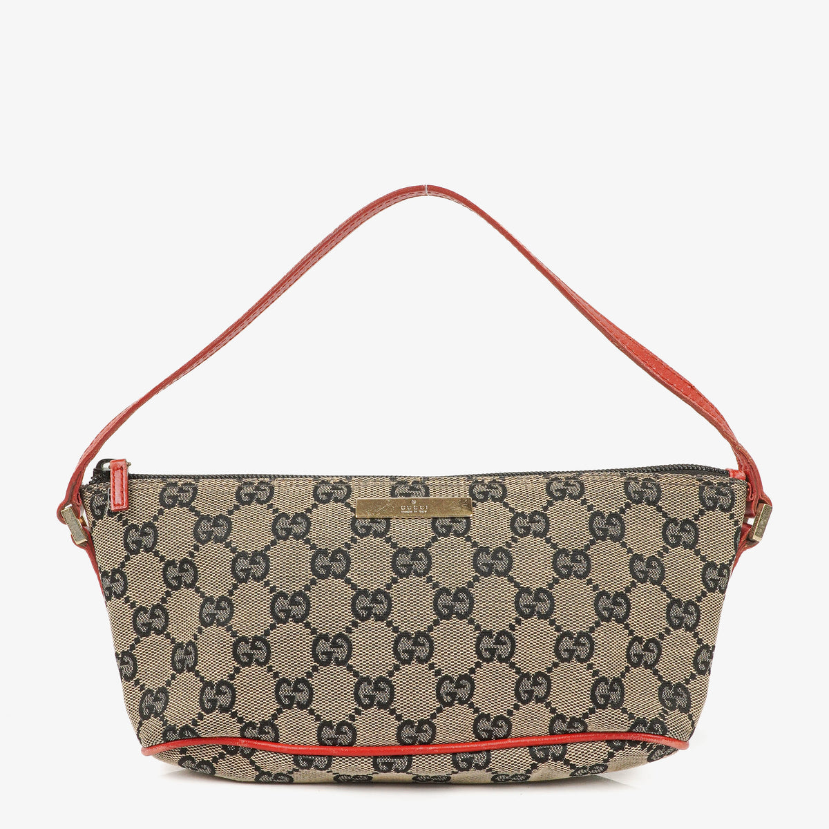Gucci Baguette Pochette Boat Beige/Red GG Monogram Bag