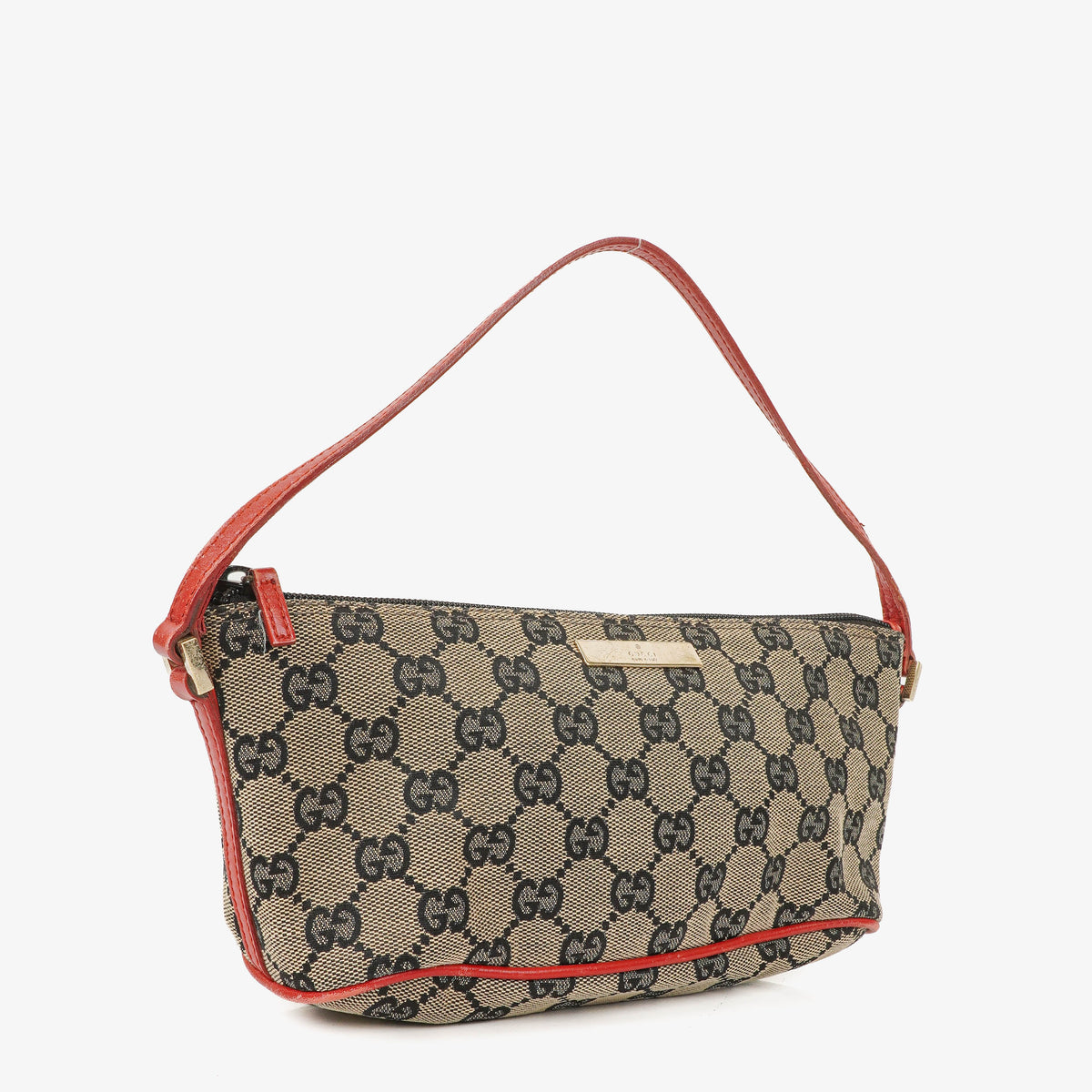 Gucci Baguette Pochette Boat Beige/Red GG Monogram Bag
