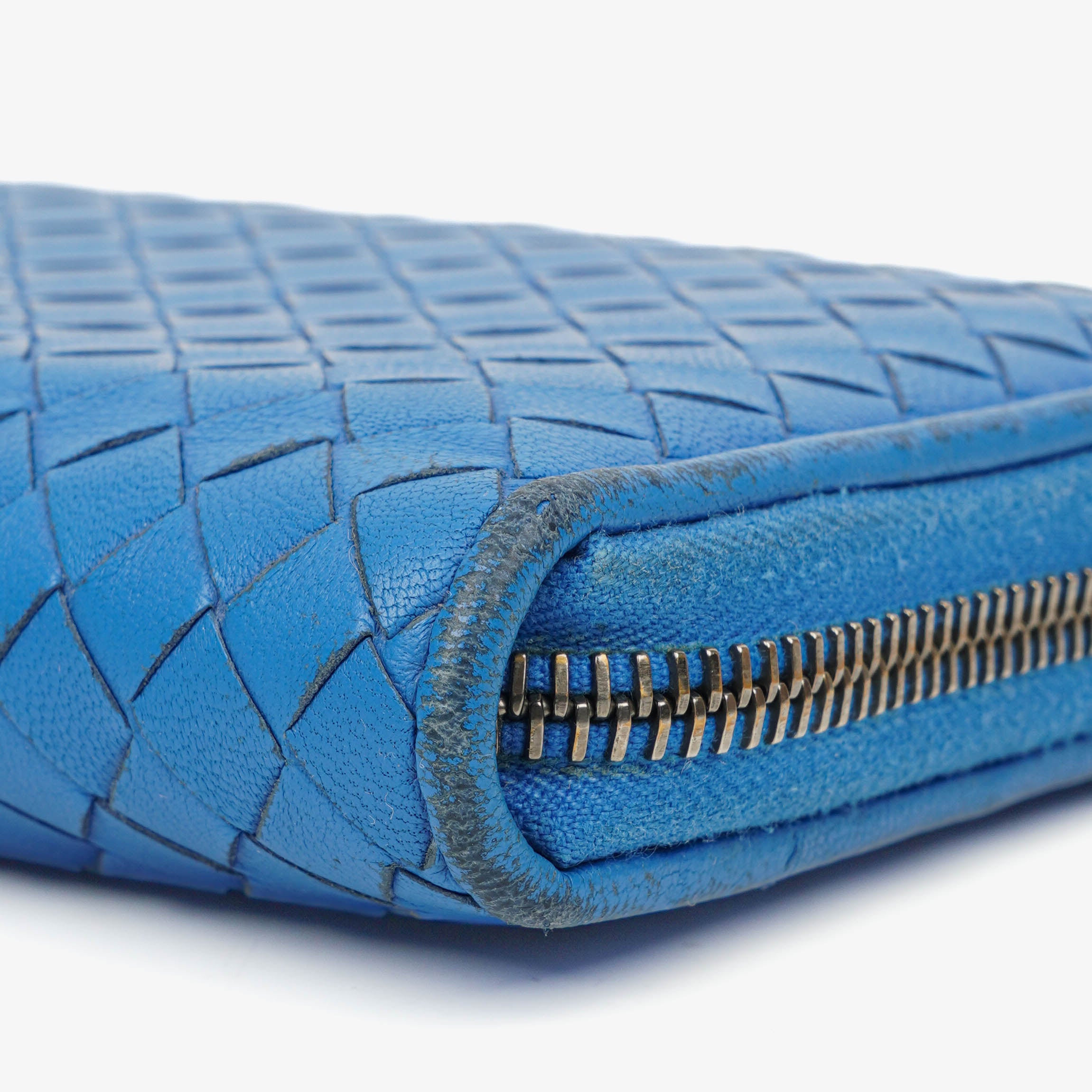 Bottega Veneta Continental Intrecciato Weave Blue Leather Wallet