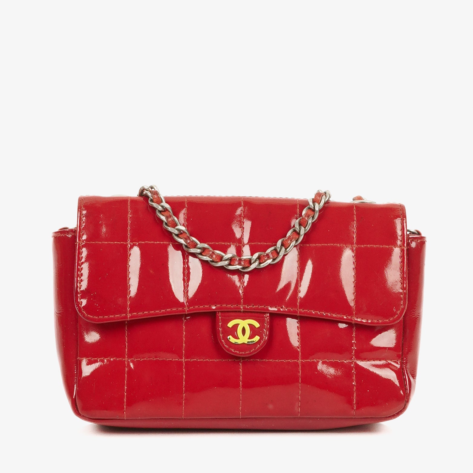 Chanel Red Patent Leather Chocolate Bar Waist Bag
