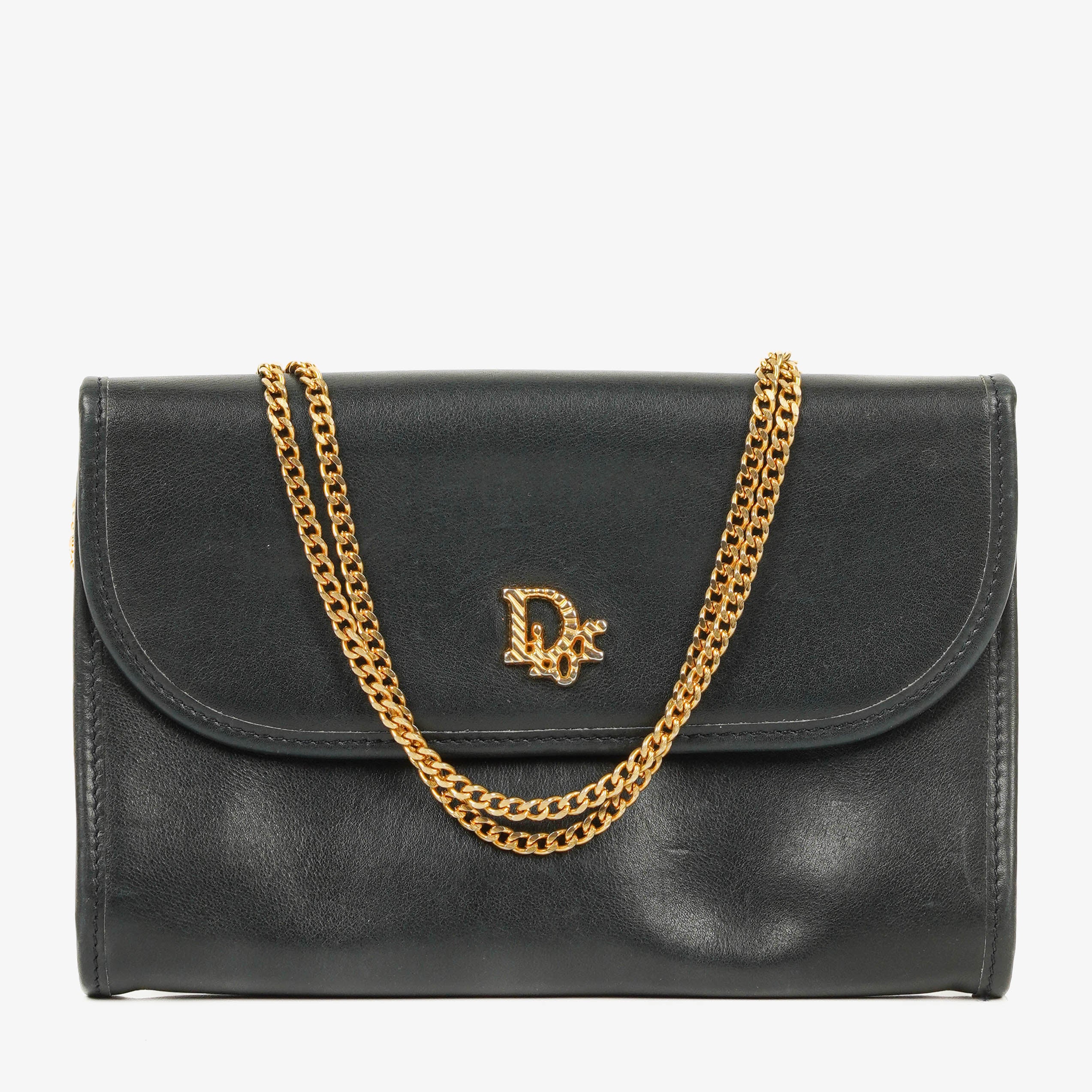 Dior Leather Chain Navy Shoulder Bag