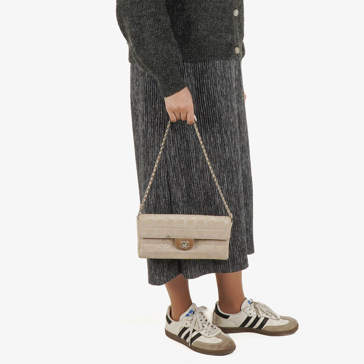 Chanel Beige East West Travel Line Chocolate Bar Flap Bag
