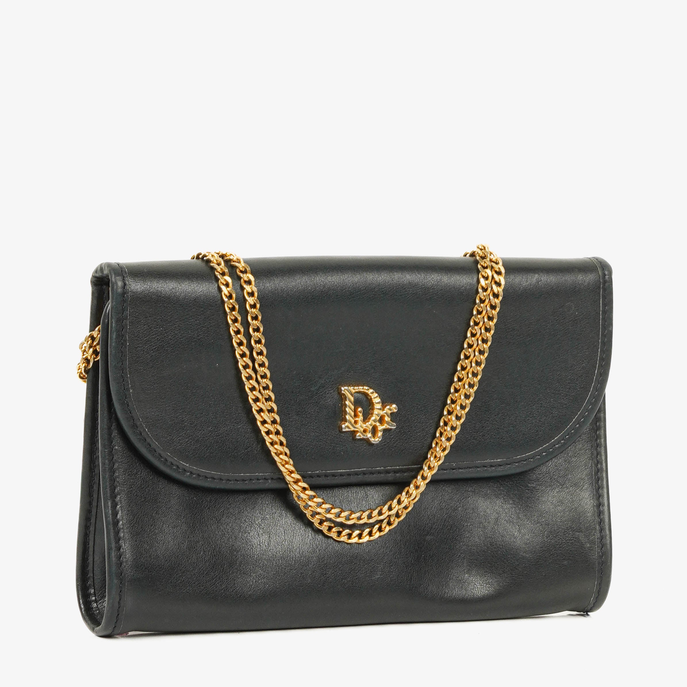 Dior Leather Chain Navy Shoulder Bag