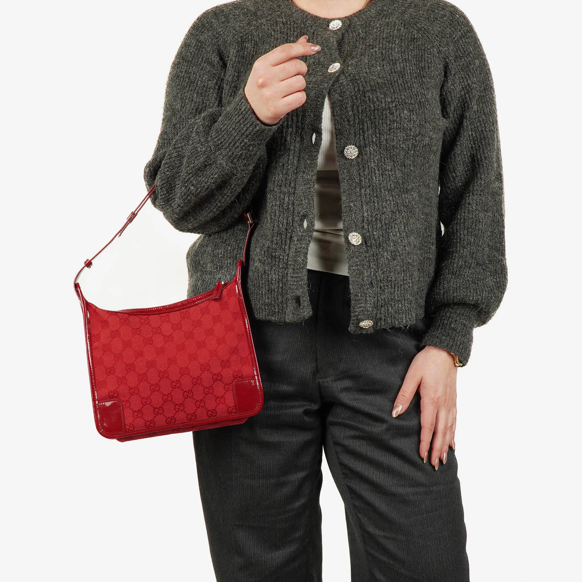 Gucci Red Monogram GG Canvas And Patent Leather Tote Bag
